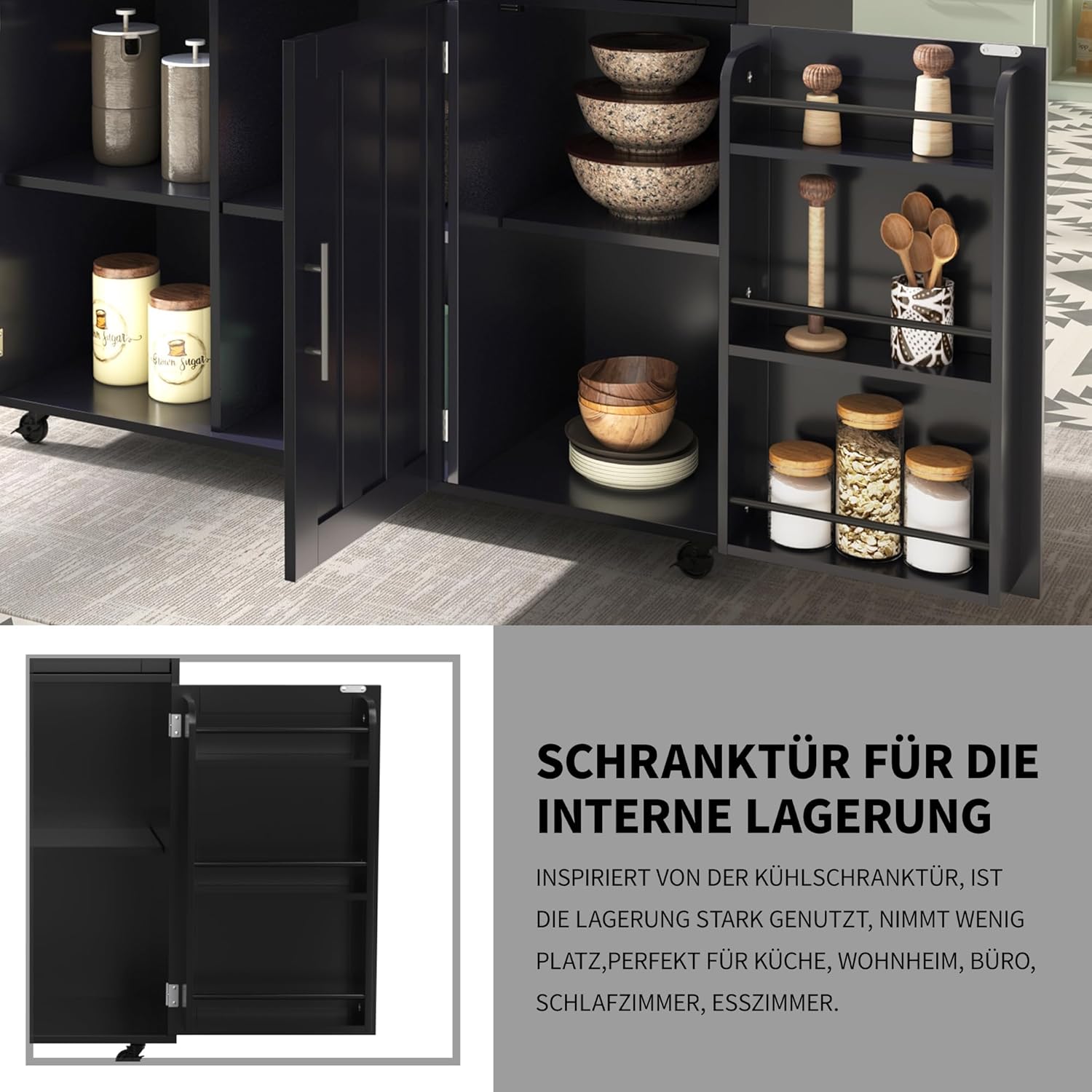 Desserte îlot cuisine - plan rabattable, rangements, roulettes - 129x71x91,5cm