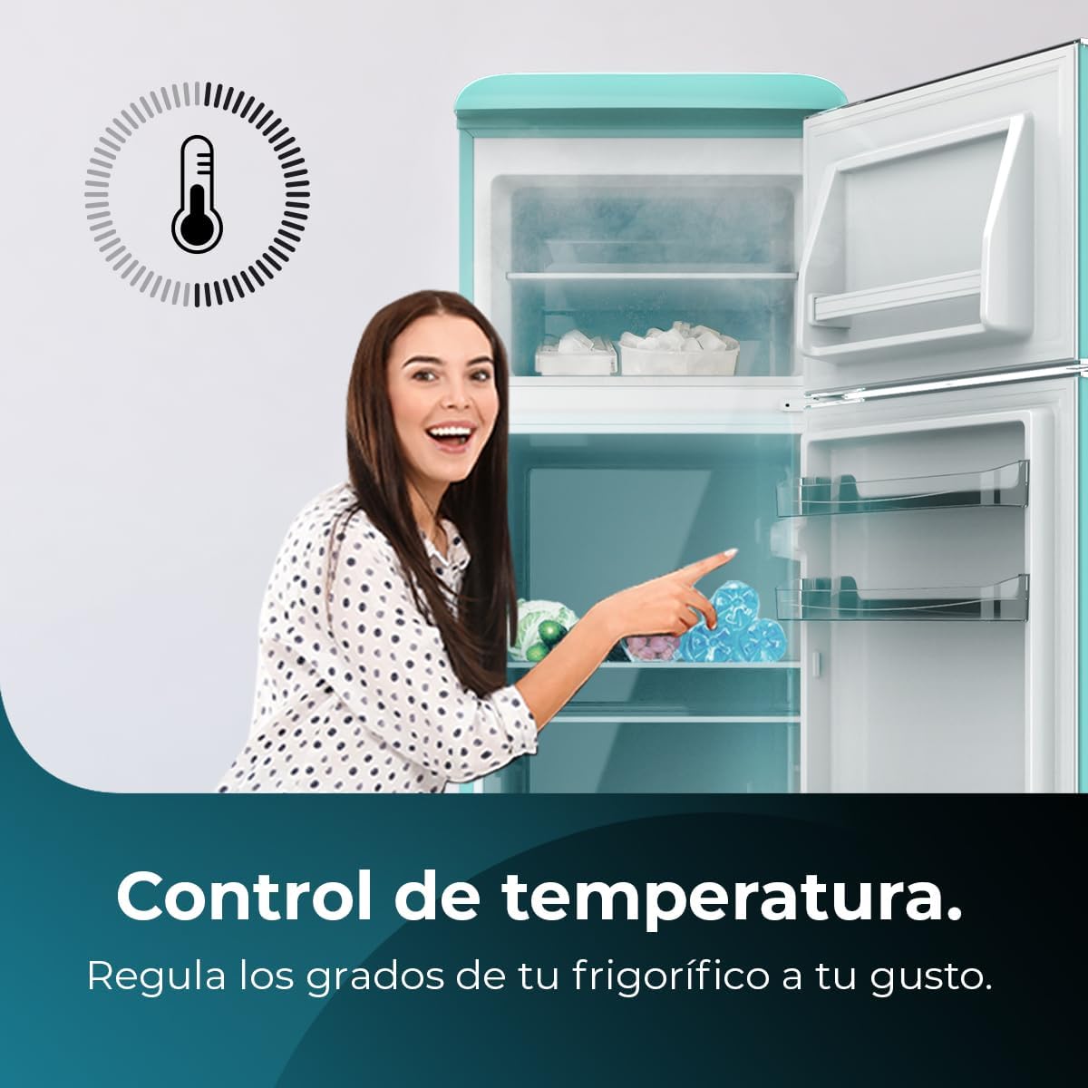 Cecotec - Bolero CoolMarket Origin 215 - 148,2x55,2 cm - rétro, LED, poignées chromées, étagères verre