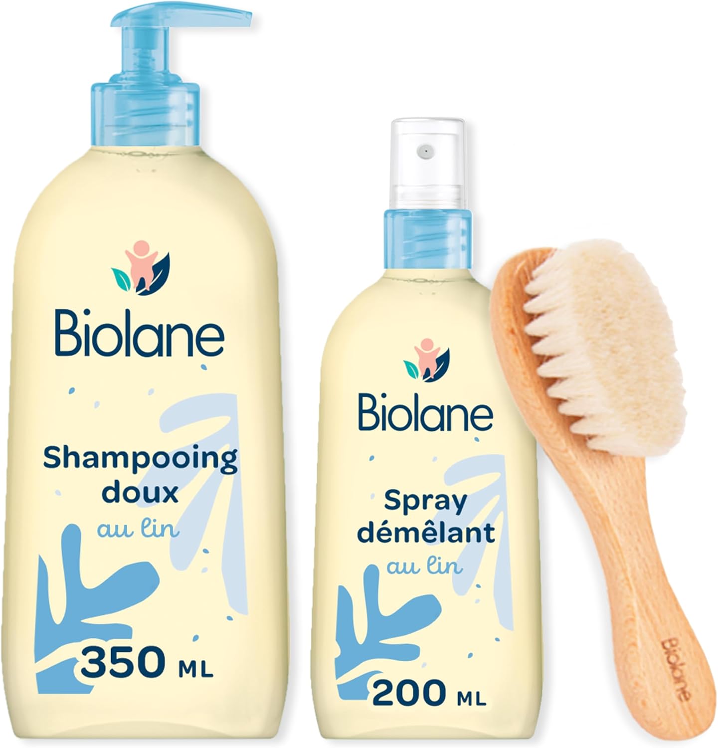 Biolane - Coffret Cheveux Démêlés - shampooing, spray, brosse douce - routine bébé, démêle en douceur, fabrication Franc