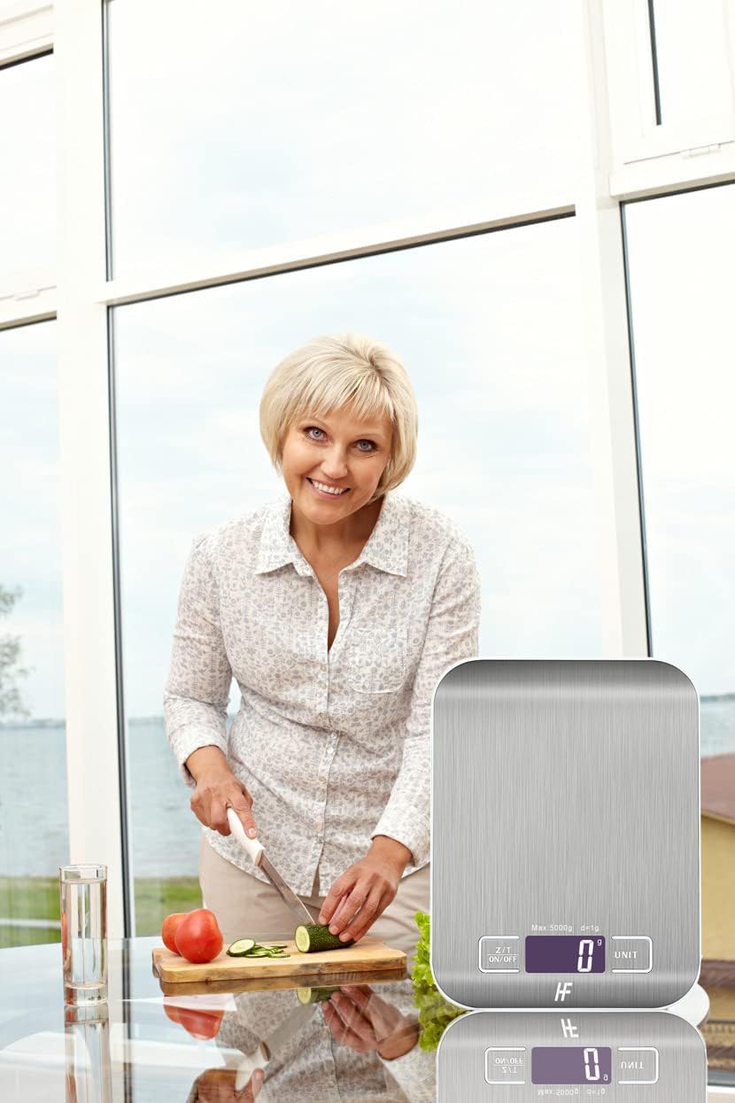 HomeFashion - balance cuisine électronique - 5kg/1g - LCD, tare, inox, piles incluses