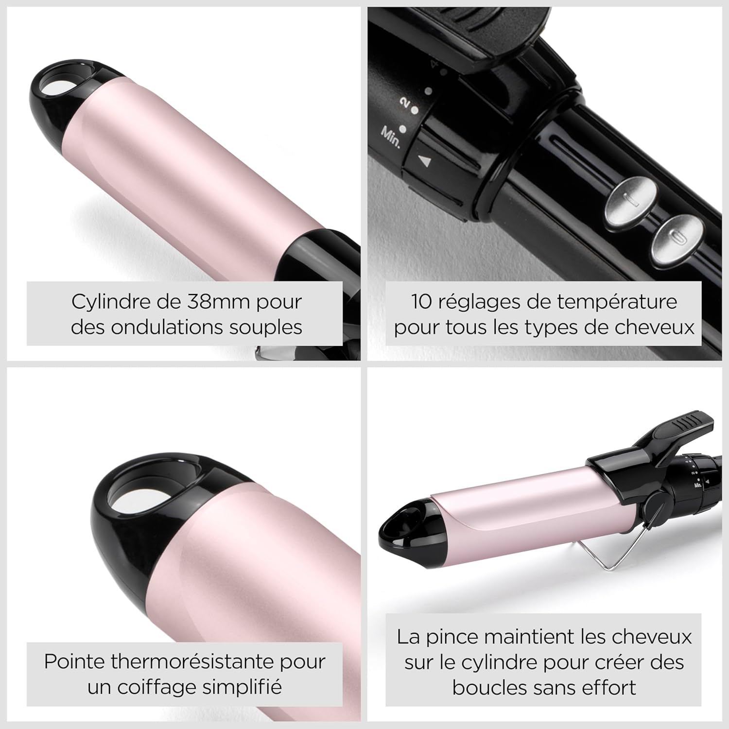 BaByliss - Boucleur Satin Touch 38mm - 10 températures, support sécurité, C338E