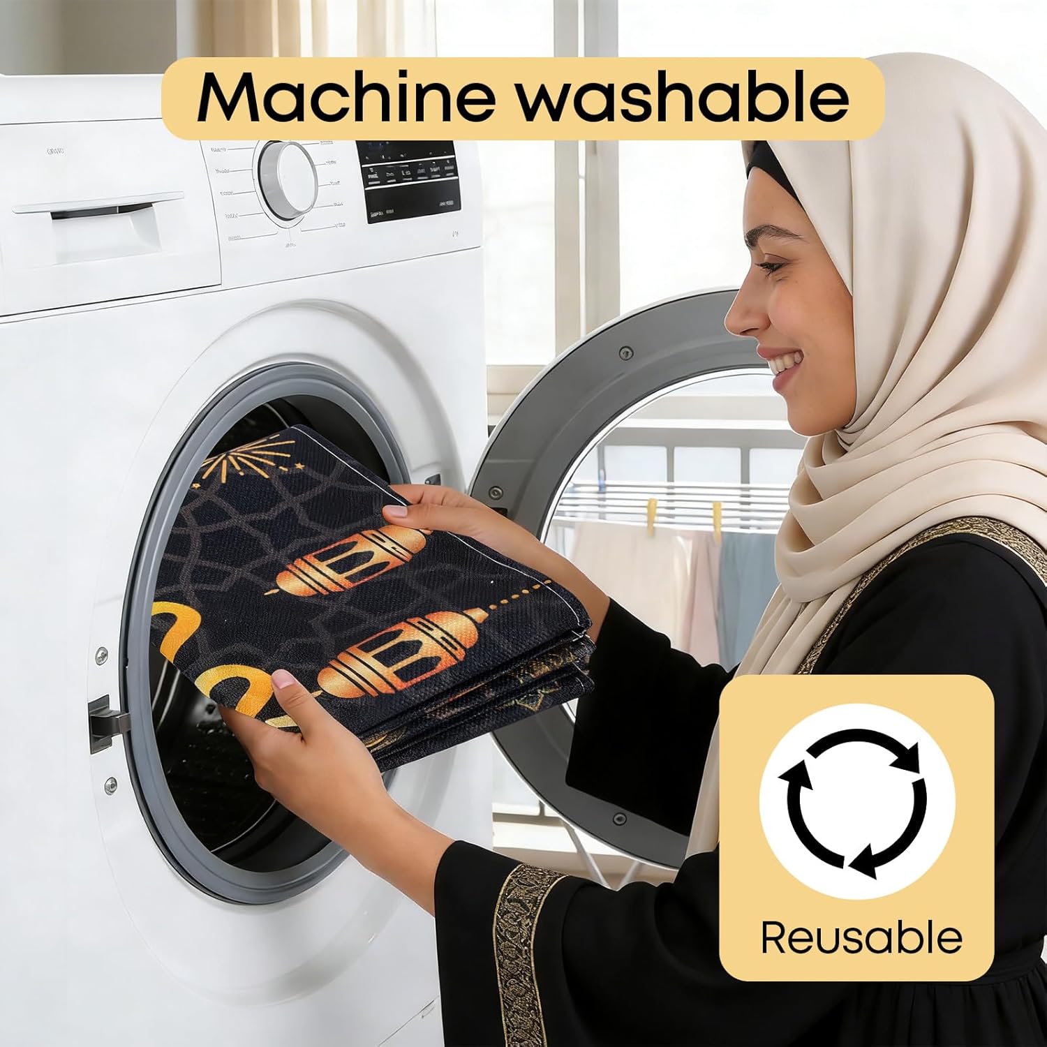 Nappe Ramadan - décor noir et doré 35x180cm, déco musulmane