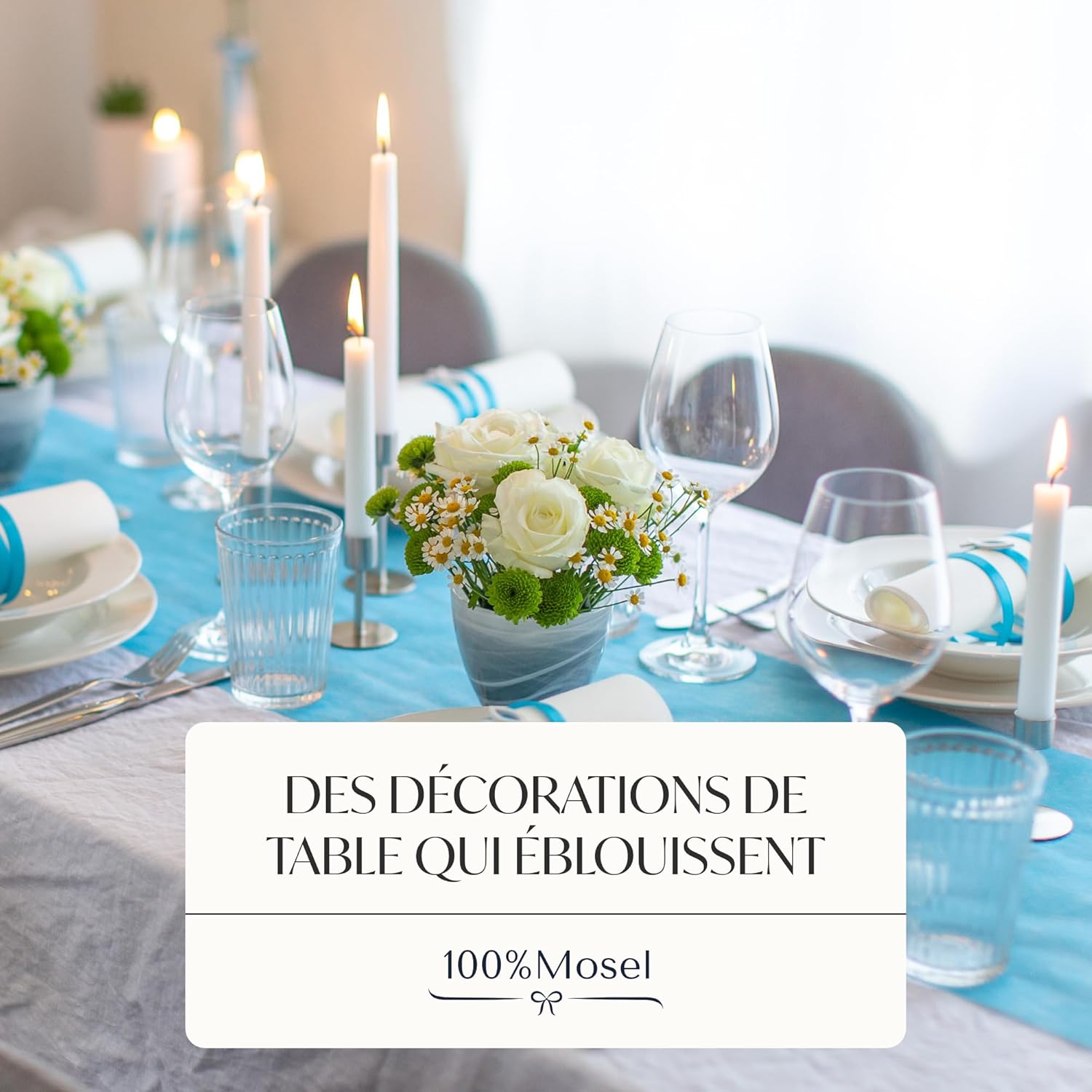 100%Mosel - Chemin de table non-tissé bleu aqua - 30x2500cm - décoration occasions spéciales