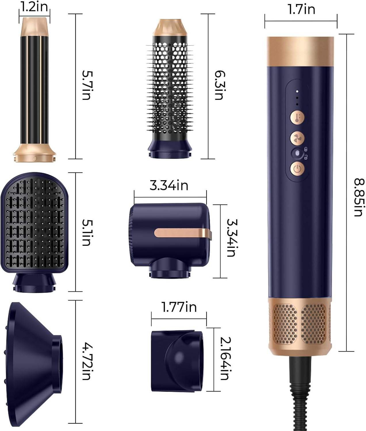 Sèche Cheveux Air Styler 7 en 1 - 1400W - 3 températures, boucle et lissage, fer à boucler 30 mm