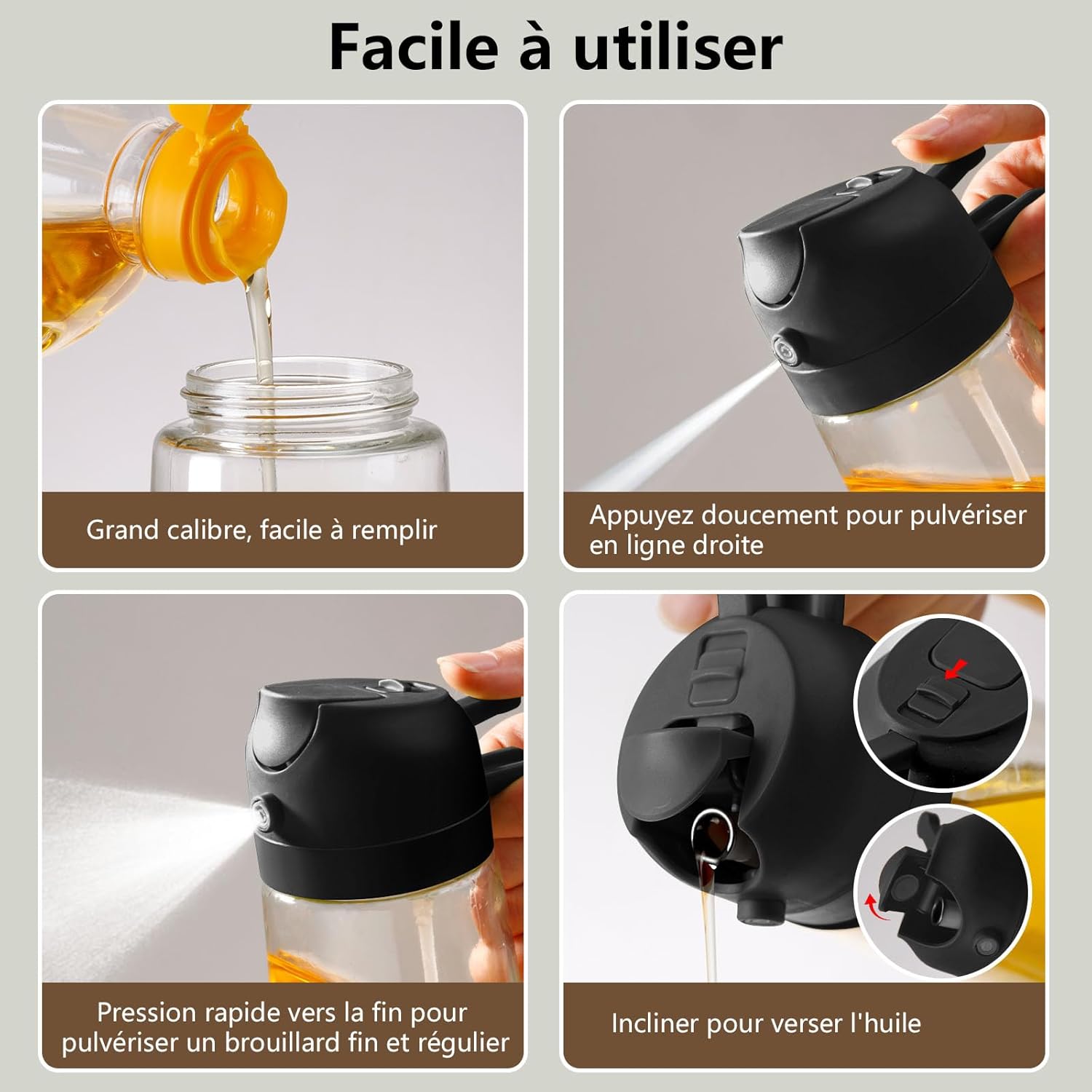 Flacon pulvérisateur d’huile - verre 470ml - 2 en 1 distributeur, cuisine, barbecue, air fryer
