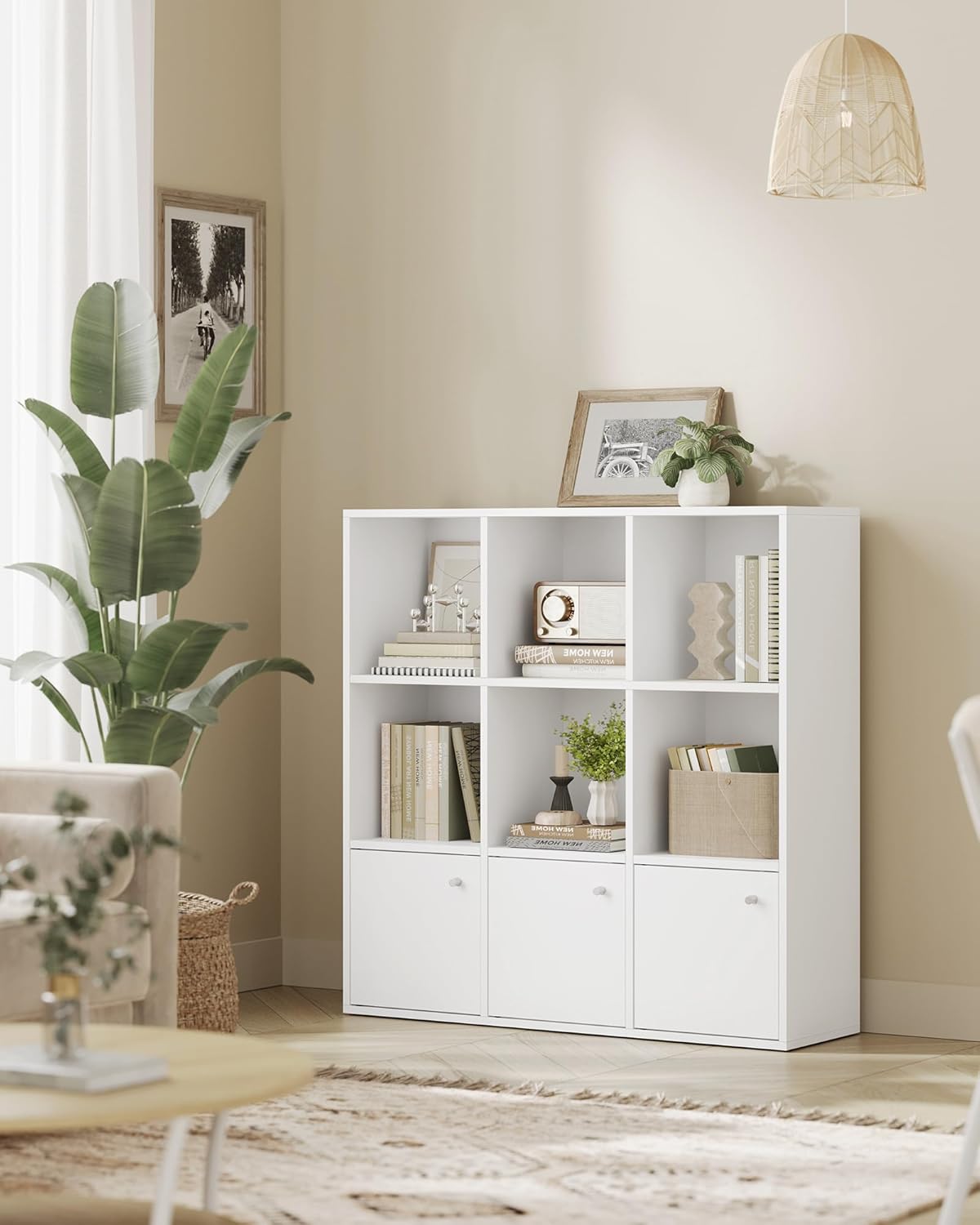 VASAGLE - bibliothèque 3 niveaux, 3 placards, 29x97,5x97,5cm LBC33WT