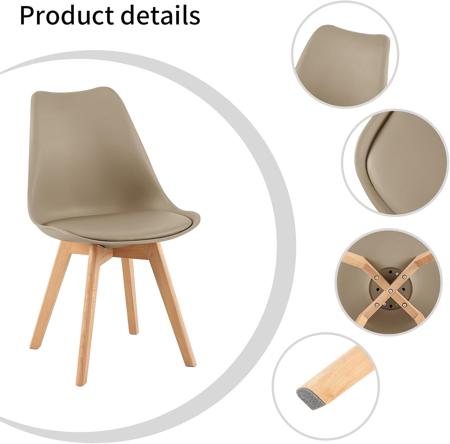 EGGREE - chaises scandinaves lot de 4 - hêtre massif - rembourrées, kaki