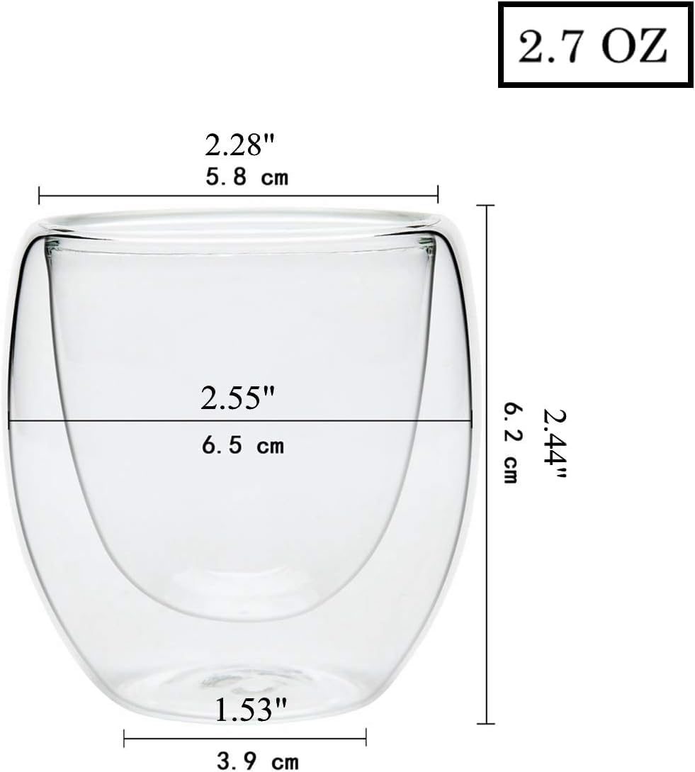Tasses à expresso double paroi - lot de 6 - 80 ml - verre résistant effet flottant