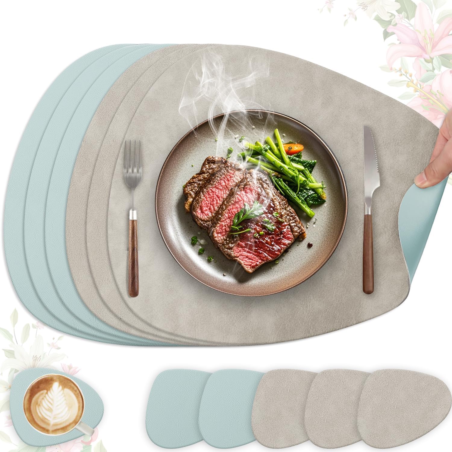 Set de table - lot de 6 ovale 41x33cm - lavable et antidérapant PU