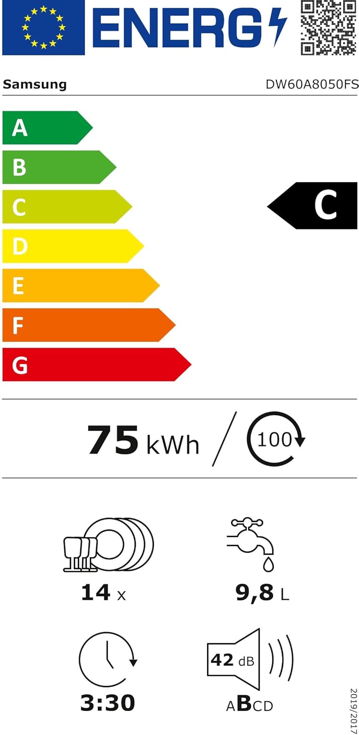 Samsung - Lave-vaisselle 14 couverts Wi-Fi inox, série 8000, DW60A8050FS/EF