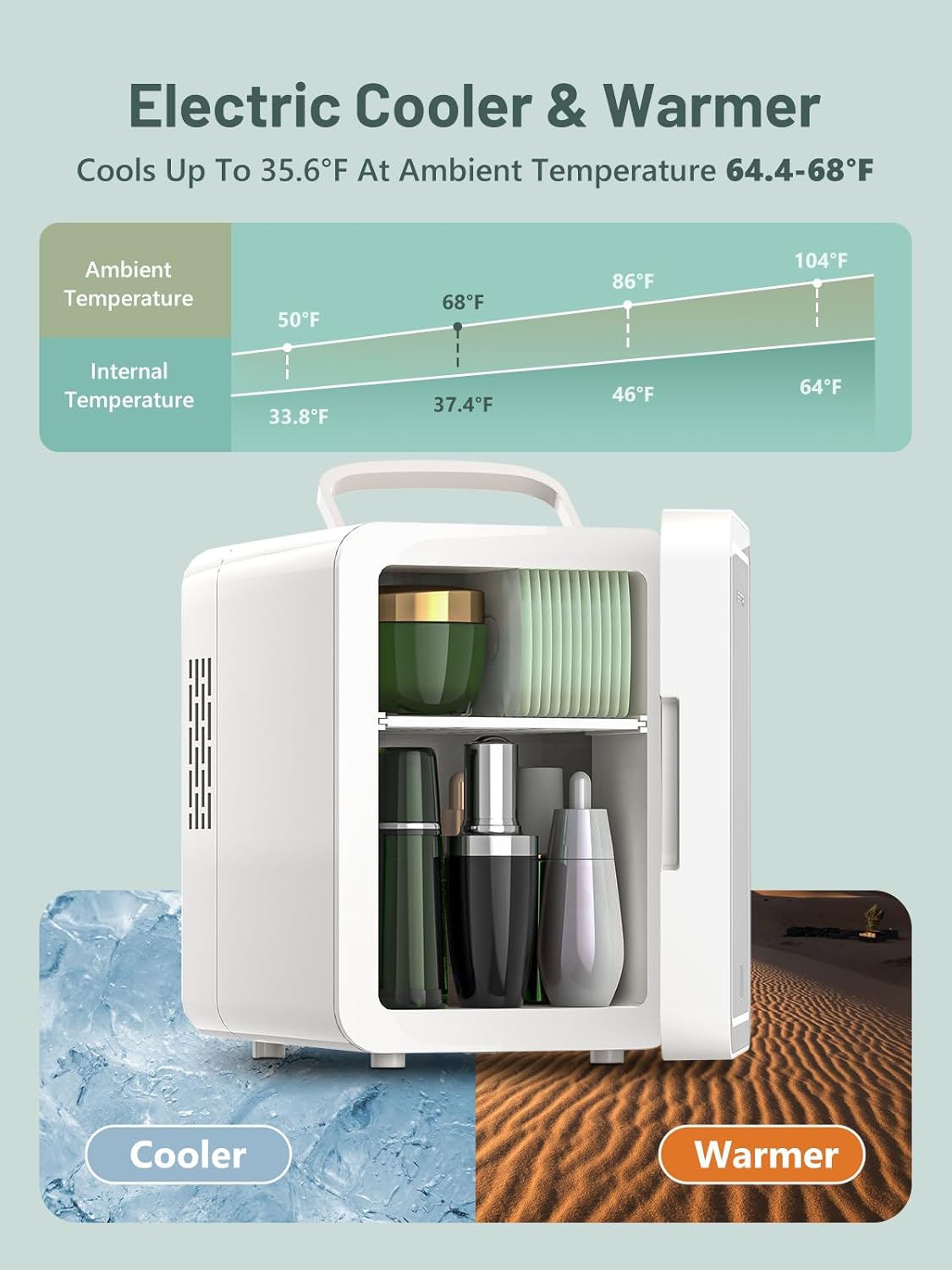 VINATO - Mini Frigo 6L - miroir LED - froid/chauffe - portable chambre