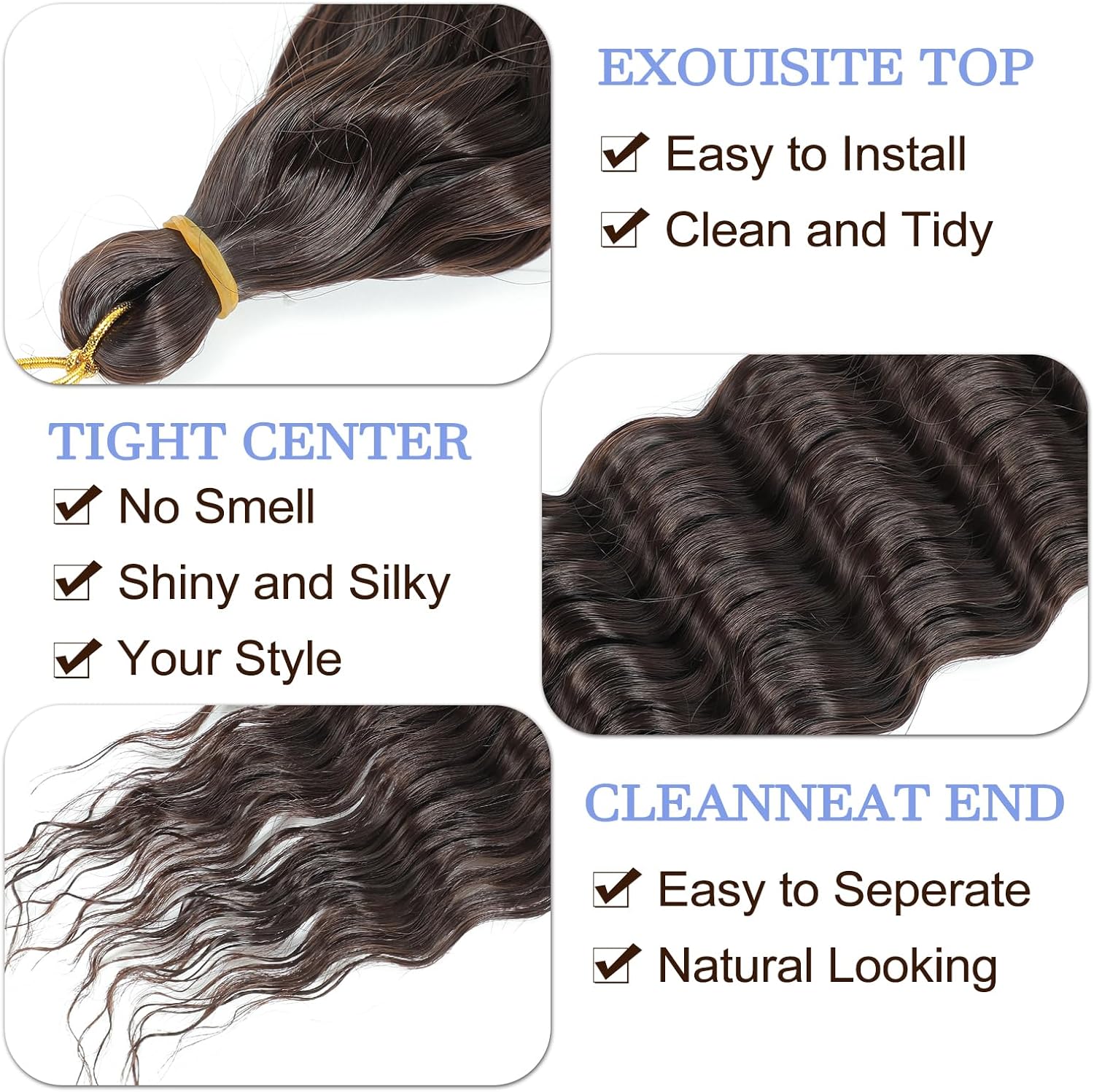 Extensions cheveux - crochet deep wave, 22 pouces, lot de 6, synthétique, doux