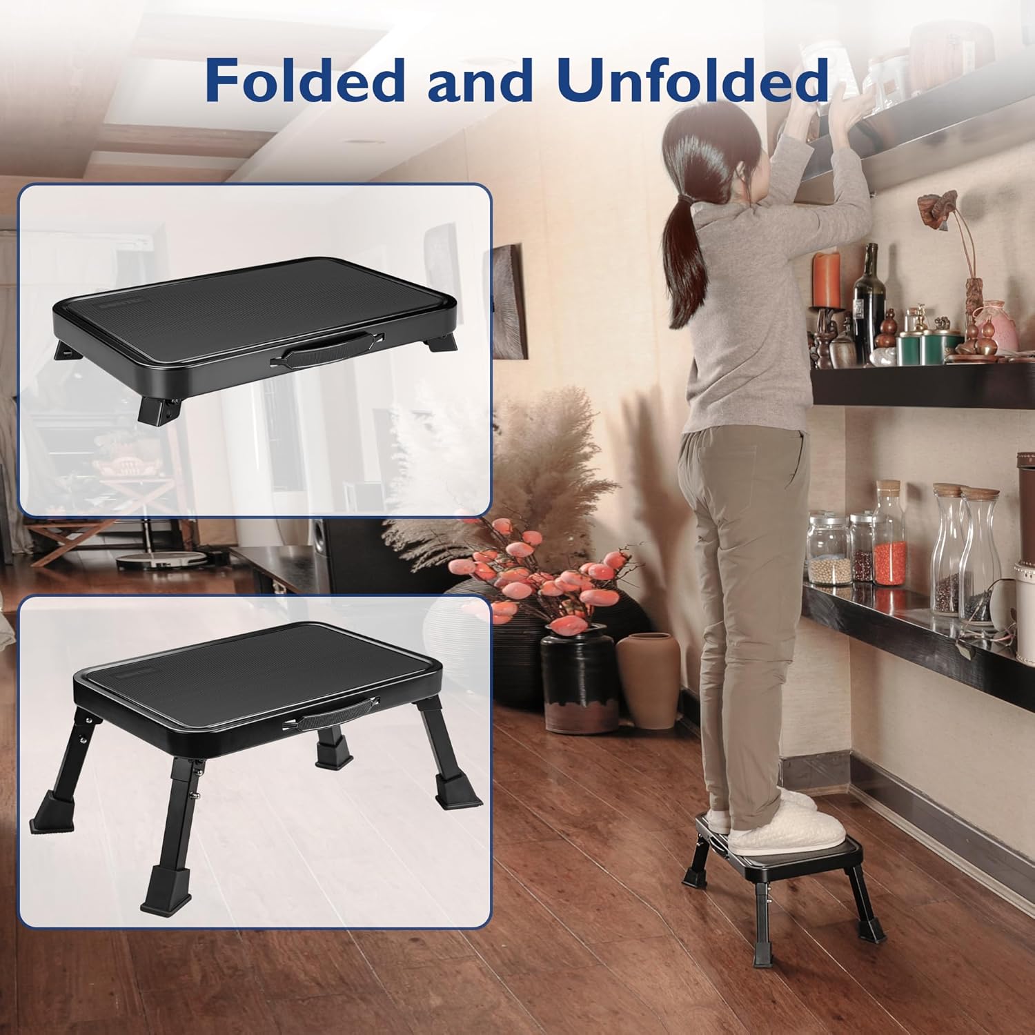 BONTEC - marche pied pliable métal - 150kg - tabouret portable antidérapant