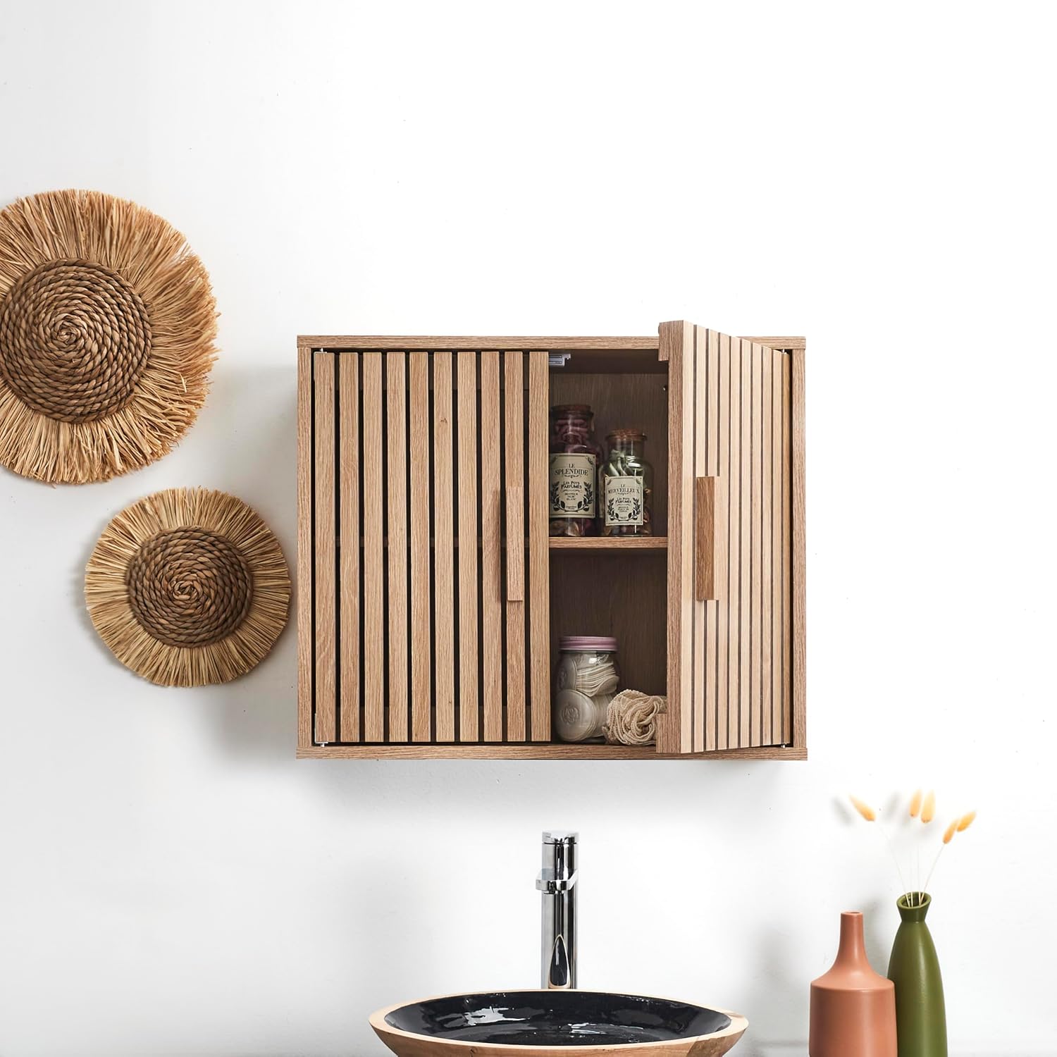 HOME DECO FACTORY - Armoire murale Natural Crush, 60x50x20cm, salle de bain, HD0221