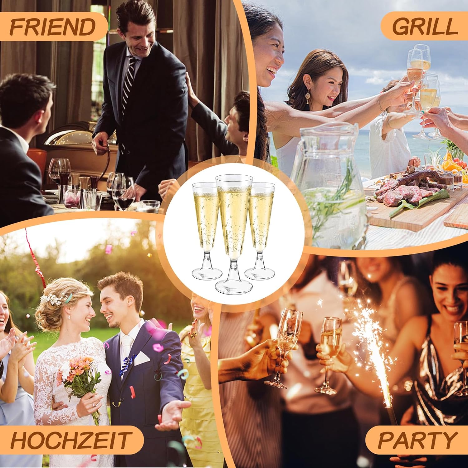 Flûtes à Champagne - 30 pièces - 160ml - Plastique réutilisable, transparent, élégant, pour fête