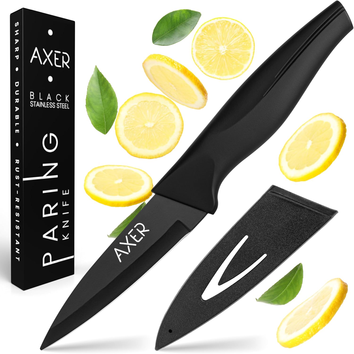 Axer - Couteau de cuisine professionnel - 9 cm - lame fruits et légumes, éplucheur, noir