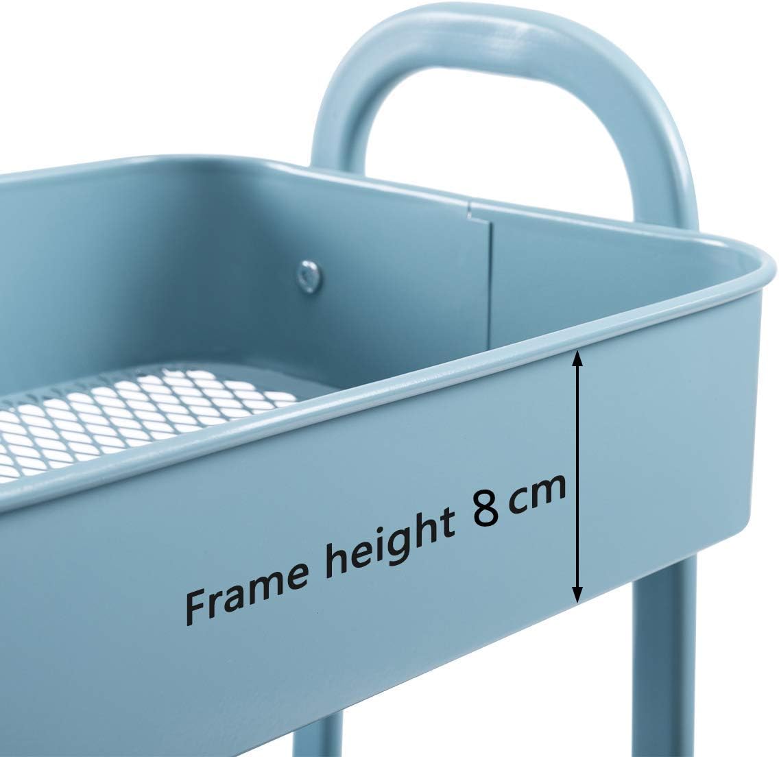 DOEWORKS - chariot métal 3 niveaux gris-bleu, roulettes, rangement mobile