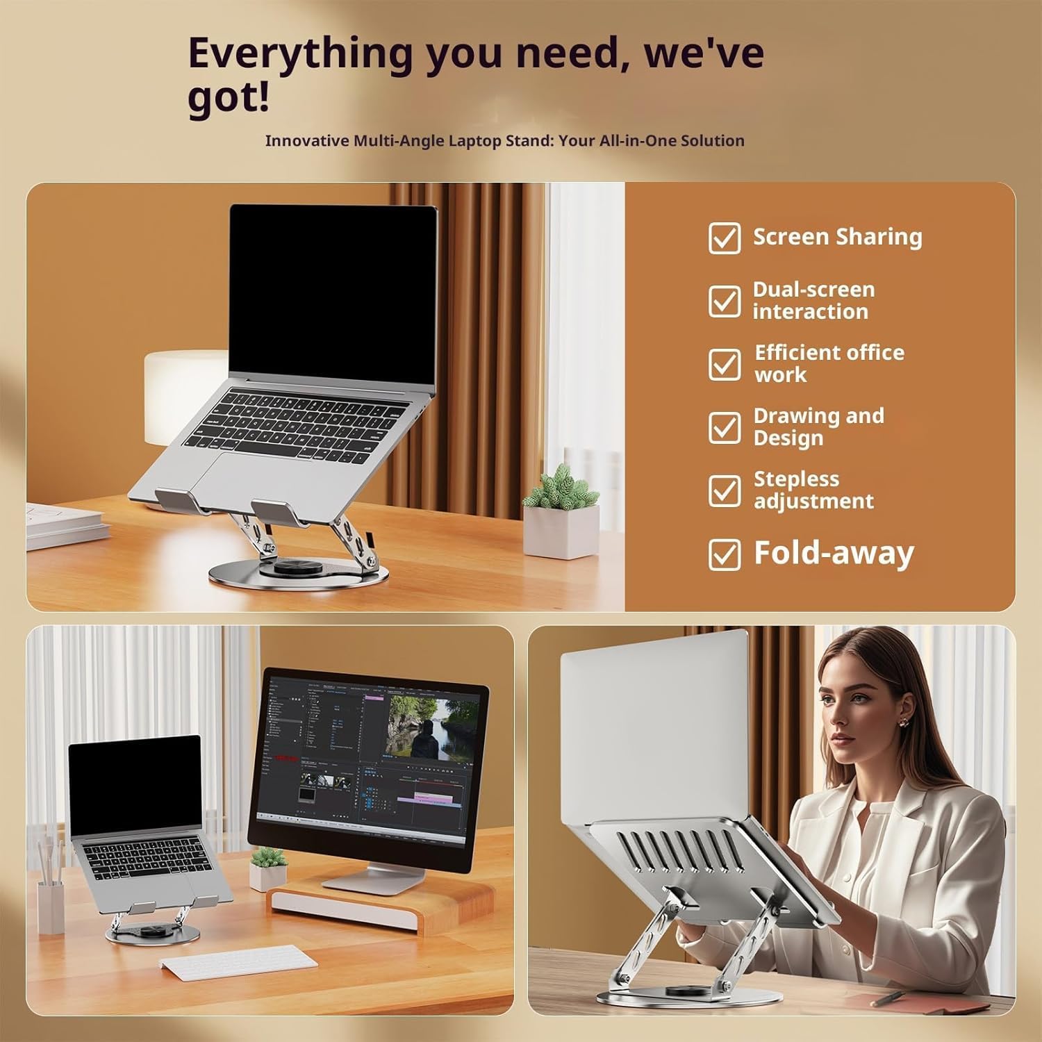 Support ordinateur portable - pliable, hauteur réglable, 10-17 pouces, compatible MacBook, iPad, Lenovo, HP