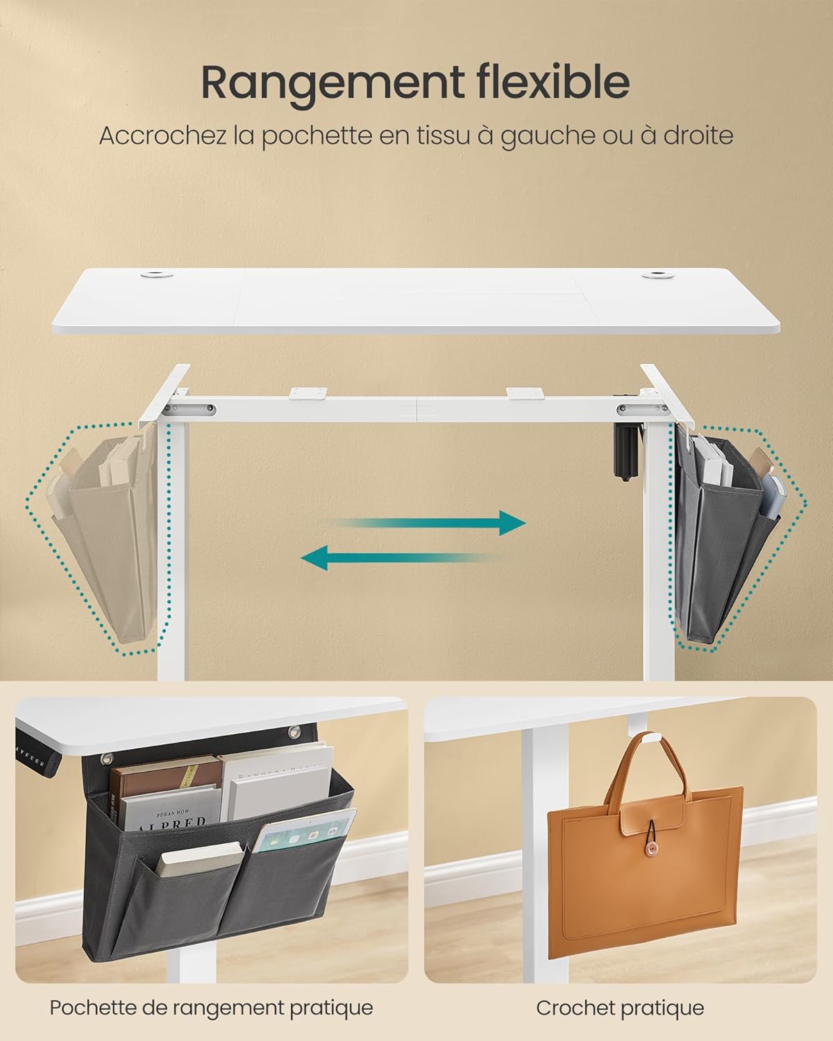 SONGMICS - bureau électrique assis-debout, 120x60 cm, mémoire 4 hauteurs, blanc, LSD132W01