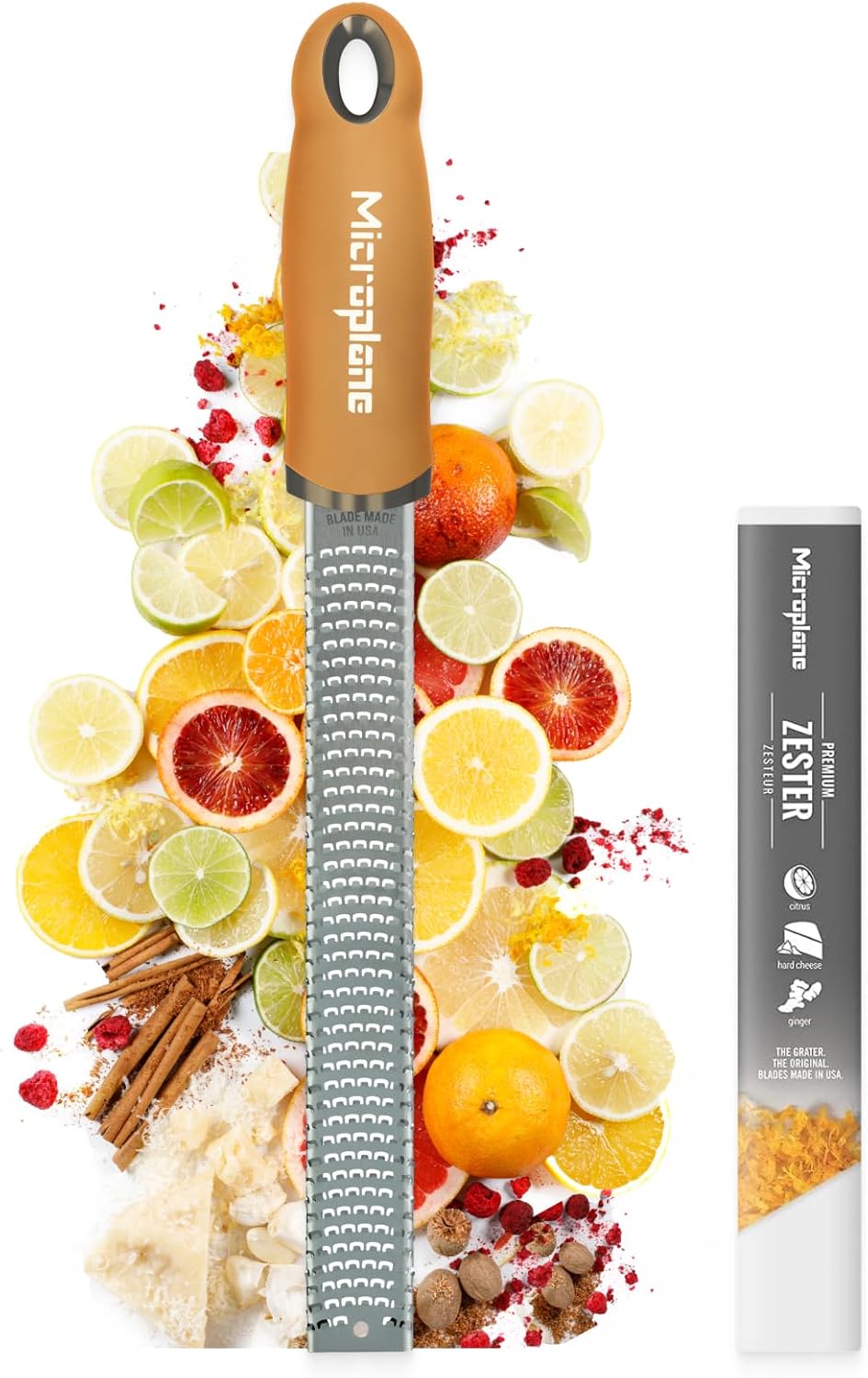 Microplane - Râpe à zesteur Jaune Moutarde - lame fine, multi-usages, fabrication USA