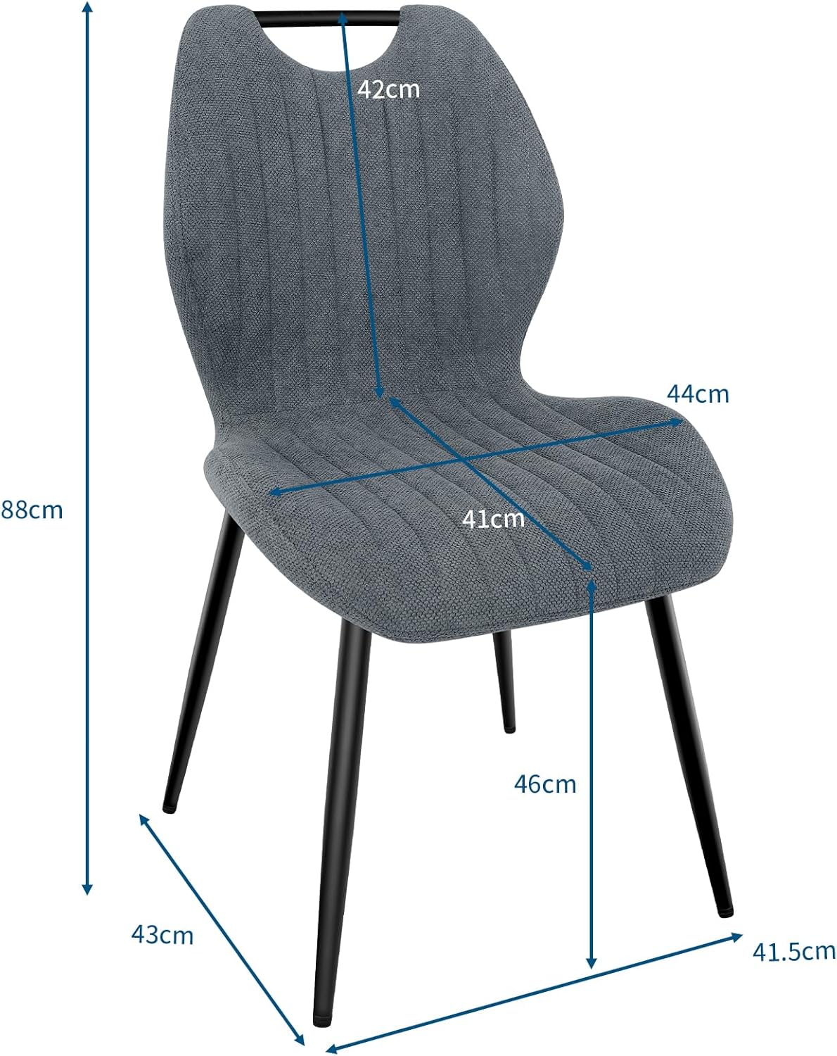 Chaises de salle à manger - tissu gris, pieds métal, lot de 2, confort