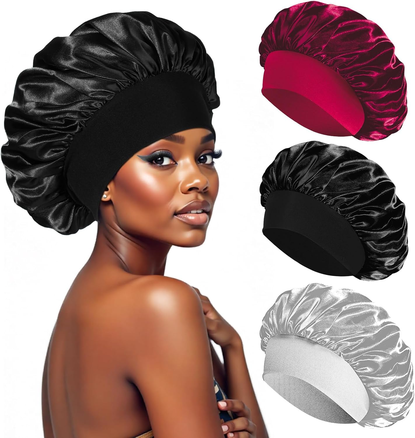 Bonnet Satin Cheveux Nuit - élastique - soin soie - protection cheveux