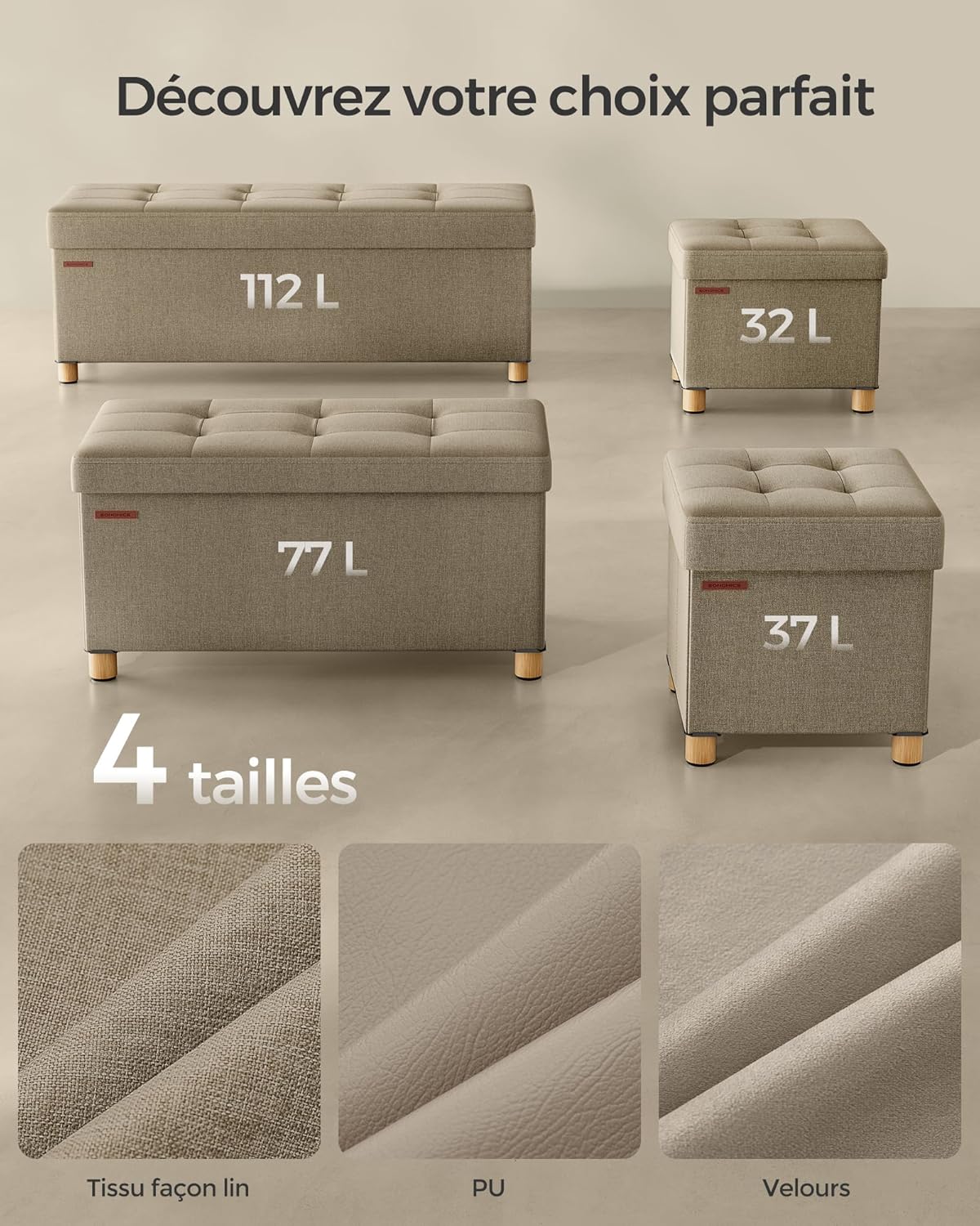 SONGMICS - Tabouret pliable, 38x38x40 cm, repose-pieds, rangement, 300kg - LSF014K11