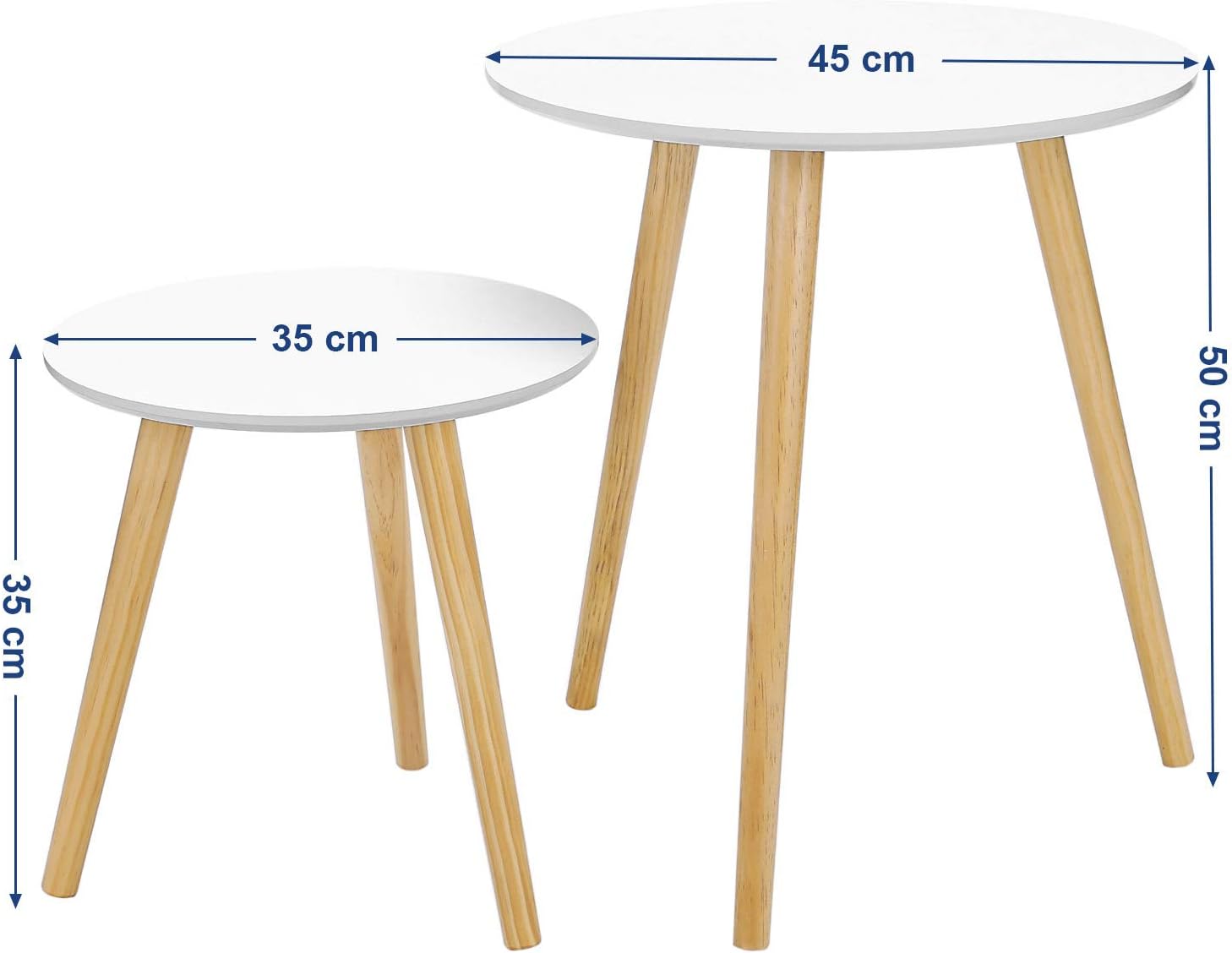 SONGMICS - table basse ronde scandinave, pin blanc bois, lot 2, LET07WN