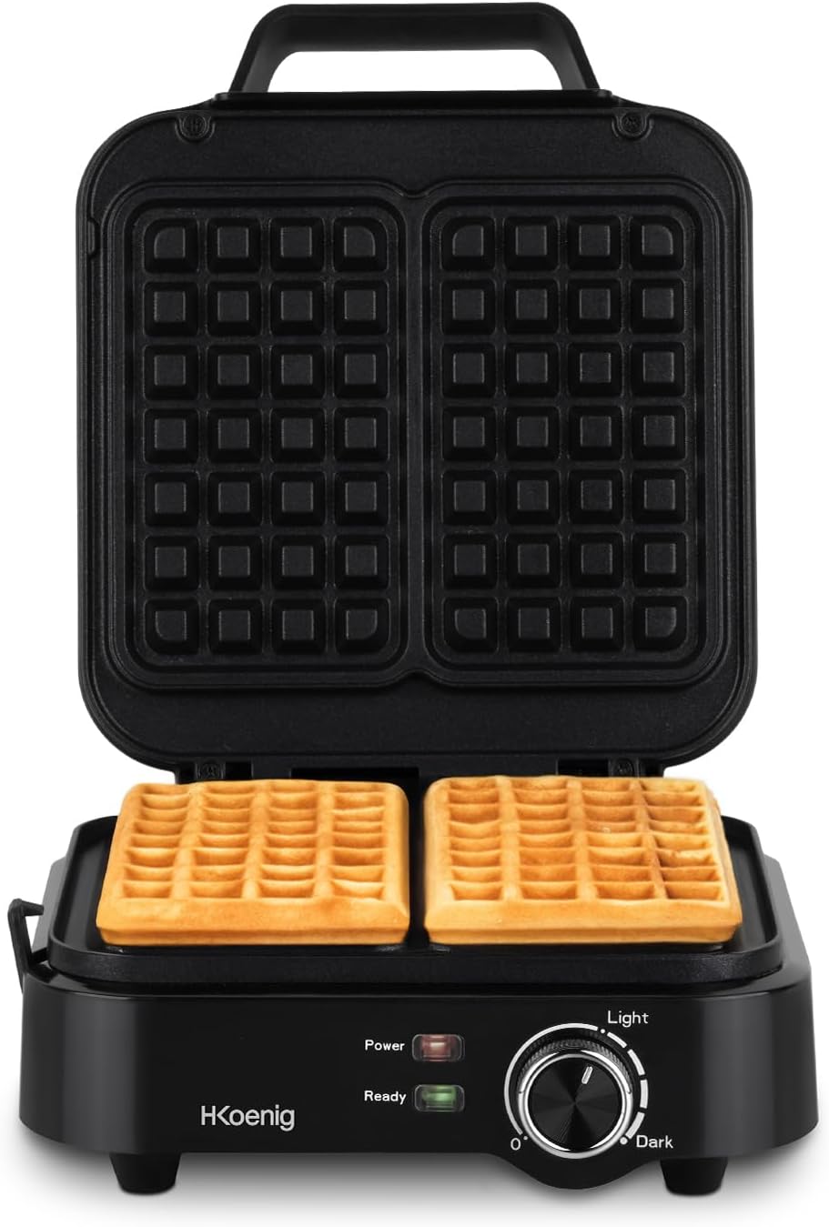 H.Koenig - gaufrier compact - température réglable, 1200W, plaques antiadhésives, 3 niveaux de dorure, pieds antidérapan