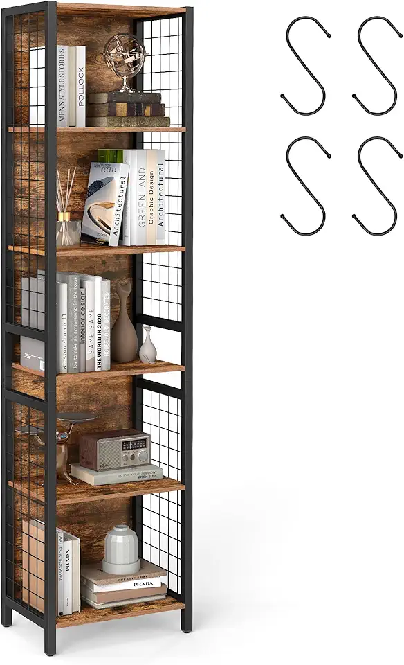 VASAGLE - bibliothèque 6 niveaux - 30x40x175,6cm, acier, marron/noir - LLS170K01