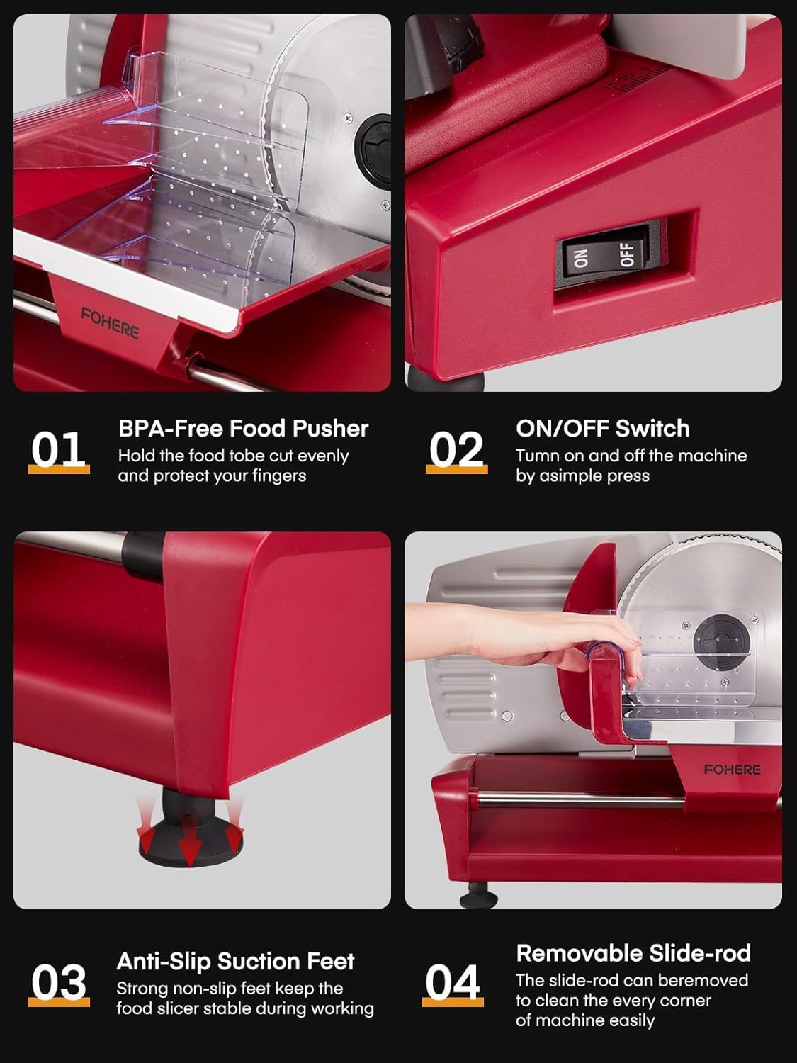 Trancheuse électrique - 250W, 19cm, 3 lames inox, épaisseur réglable, sécurité