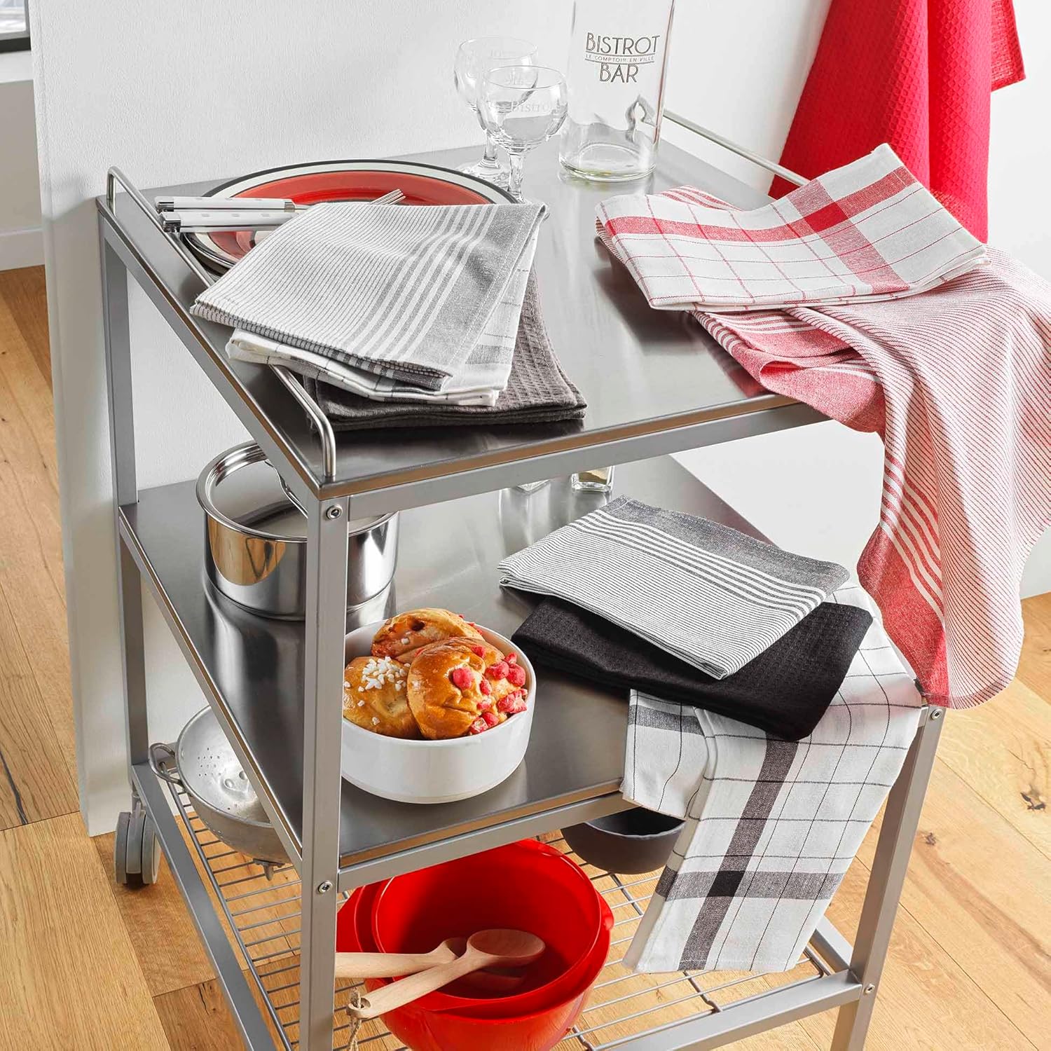 Douceur d'Intérieur - Vibrato Anthracite - 50x70 cm - Torchons coton nid d'abeille