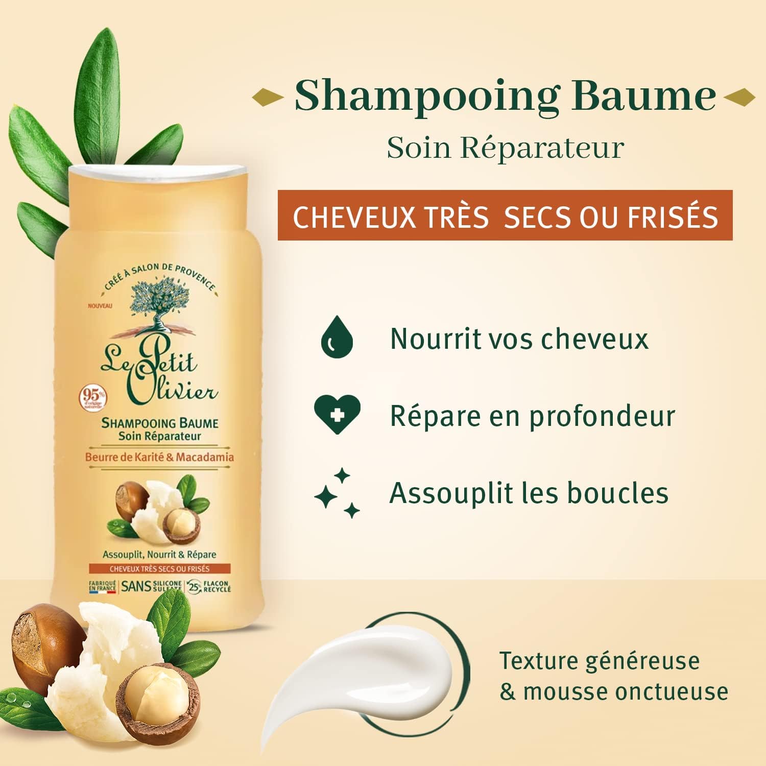 Le Petit Olivier - Shampooing baume réparateur 250ml - karité macadamia - cheveux très secs sans silicone