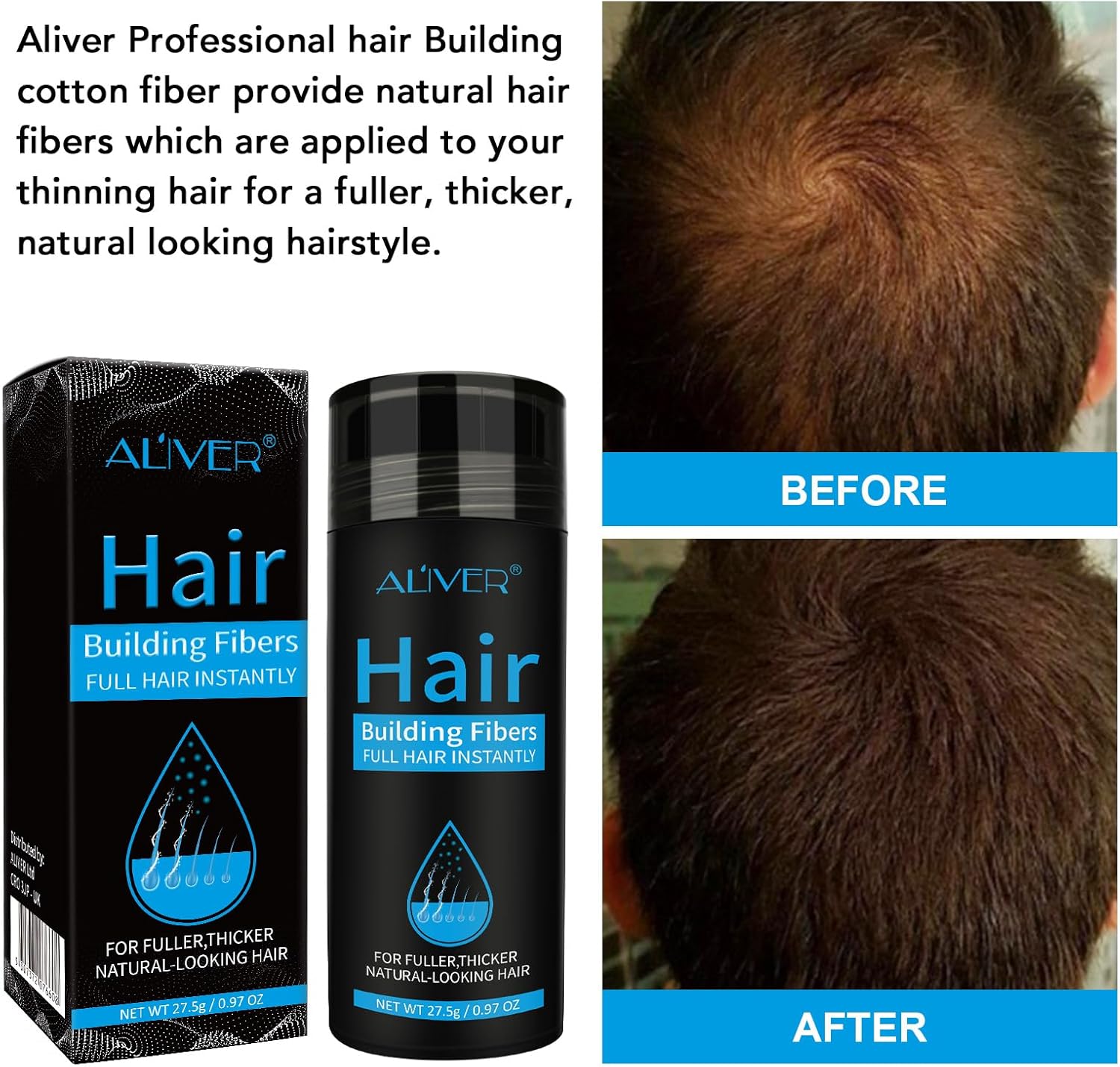 Fibres capillaires - spray applicateur -  poudre pro - brun moyen, correcteur perte cheveux