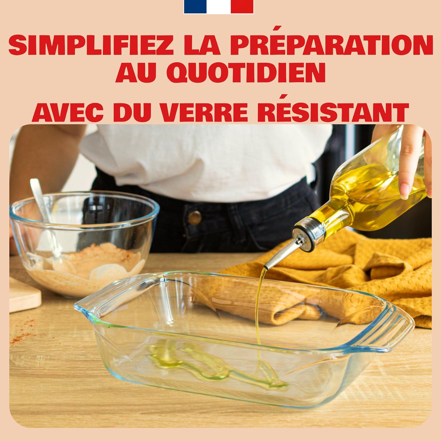 Pyrex - Plat à Four rectangulaire 39x25 cm - Verre borosilicate, ultra-résistant, poignées ergonomiques