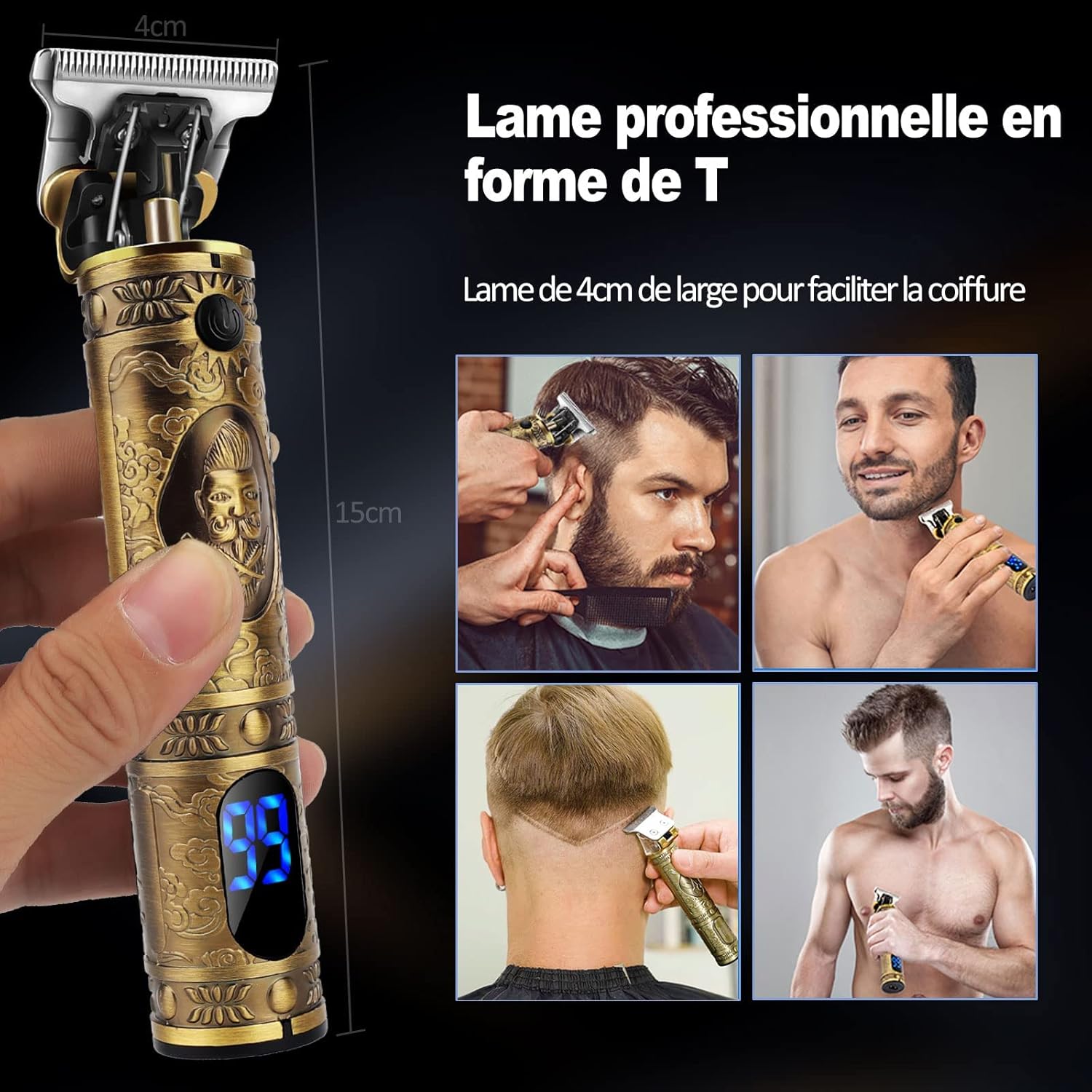 YiLFo - tondeuse cheveux homme pro, LED, sans fil, silencieuse, rechargeables, YiLFo