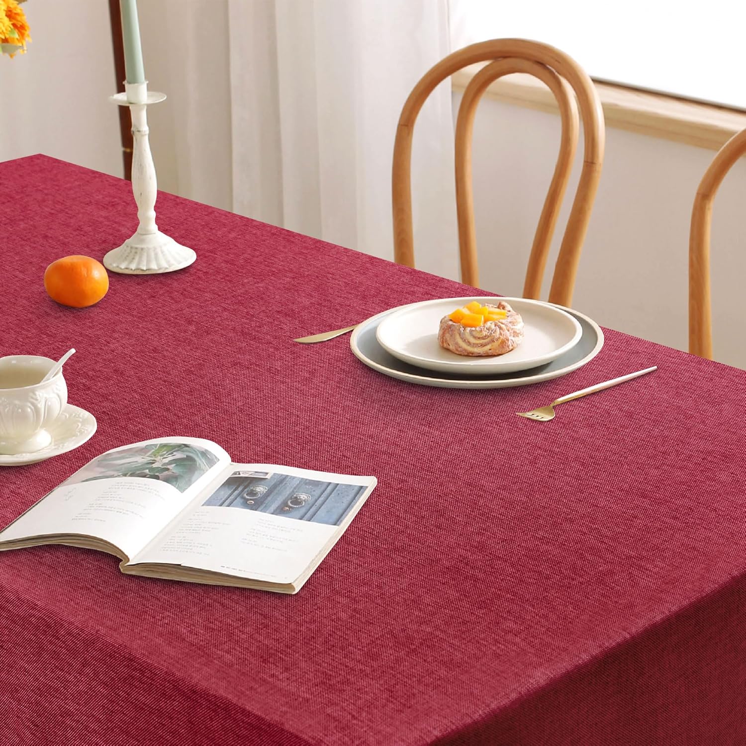 DWCN - nappe rouge aspect lin - 135x160cm - lavable, imperméable, anti-tache DWCN