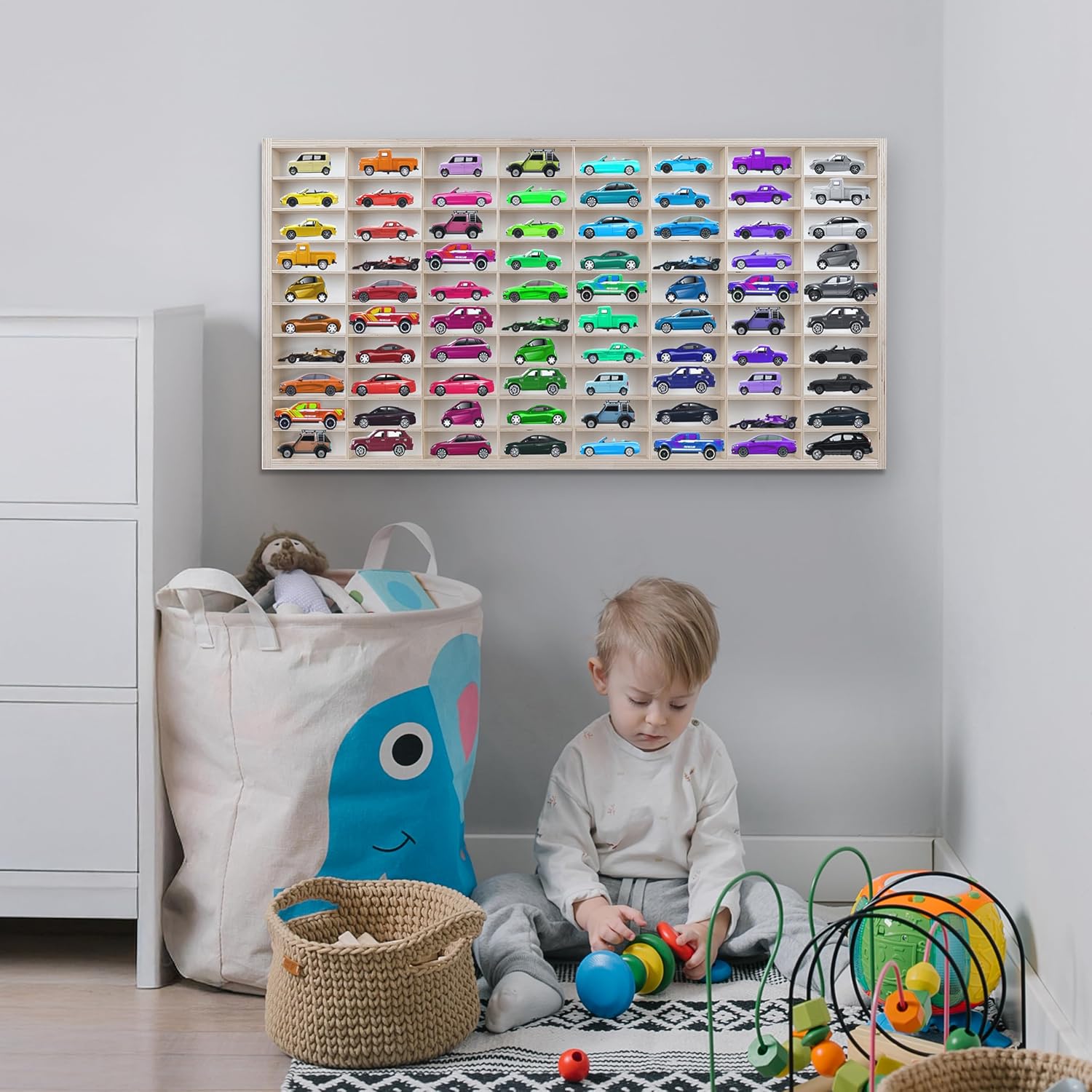 Kruzzel - étagère à voitures jouets, 80 cases, empilable, bois, 8722