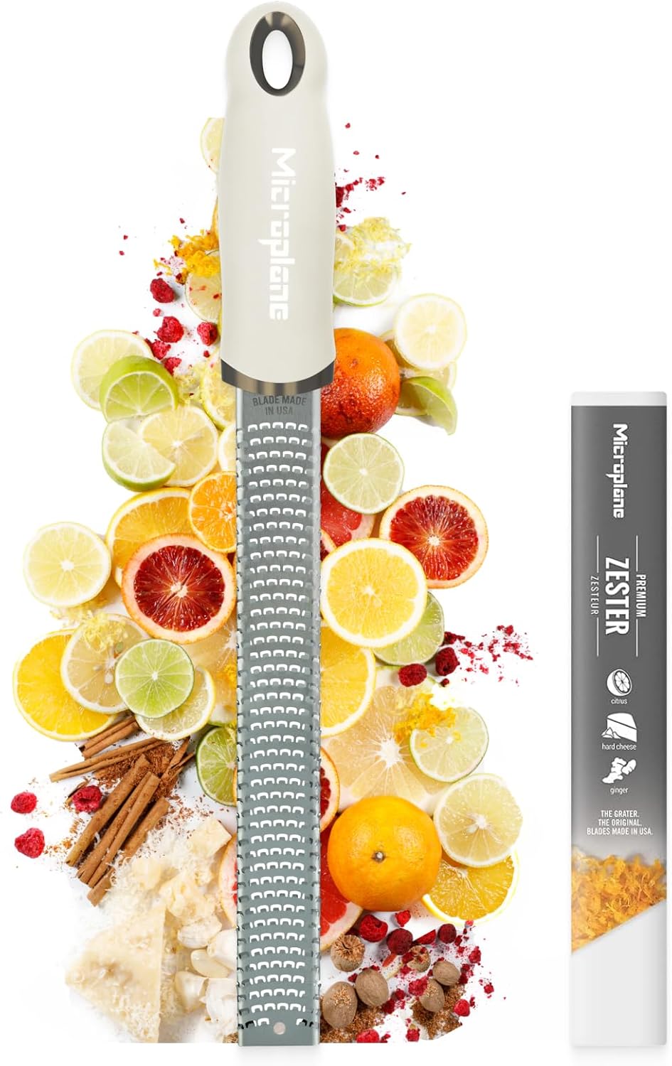 Microplane - Râpe à zesteur Beige Sable, lame fine, 32x3x3cm, Made in USA