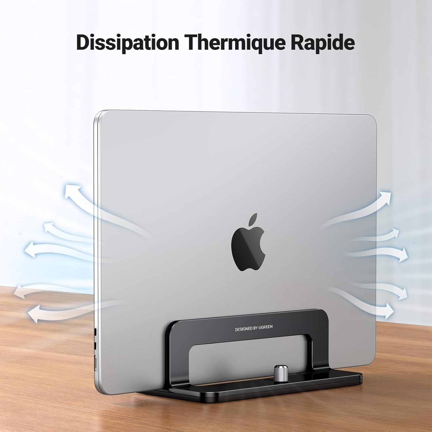 UGREEN - support ordinateur vertical aluminium - réglable, compatible MacBook, bureau, noir