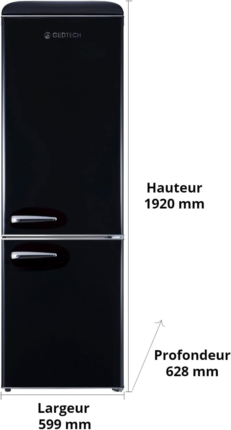 GEDTECH - réfrigérateur combiné vintage - 310L - noir, classe E, GCBV310BL