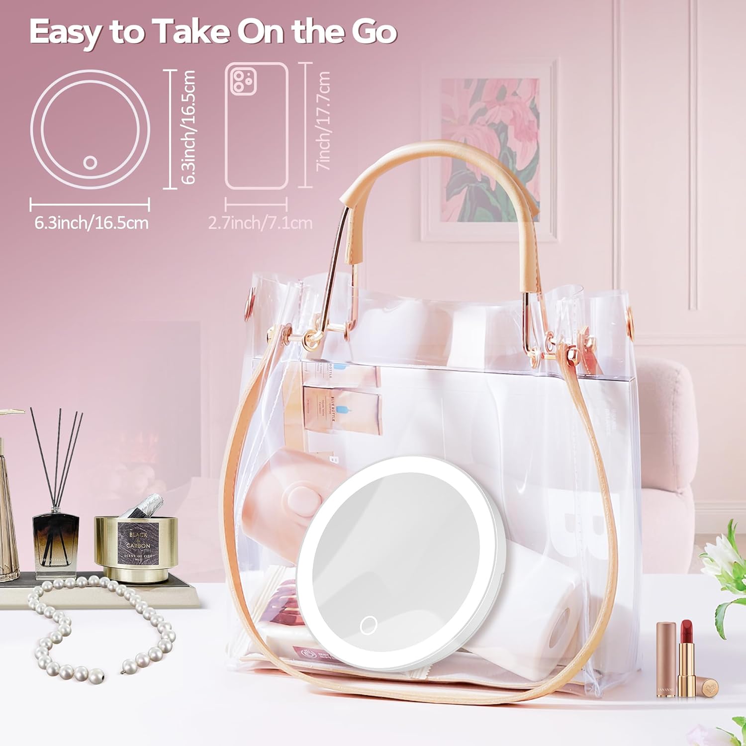 Miroir grossissant - 30x - éclairage LED, ventouse, lumière variable, blanc