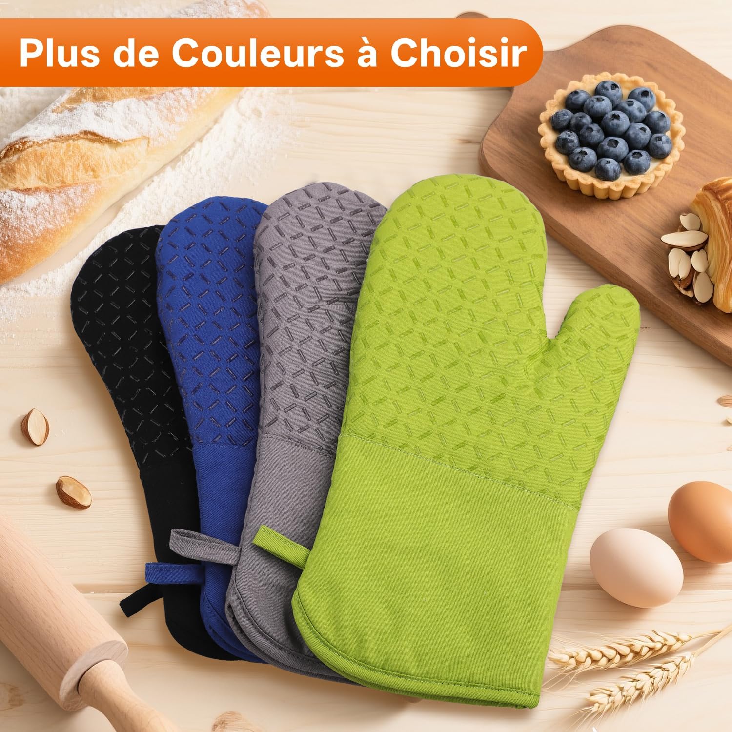 MILcea - Gants de Cuisine - 32cm - Silicone anti-chaleur, coton doux