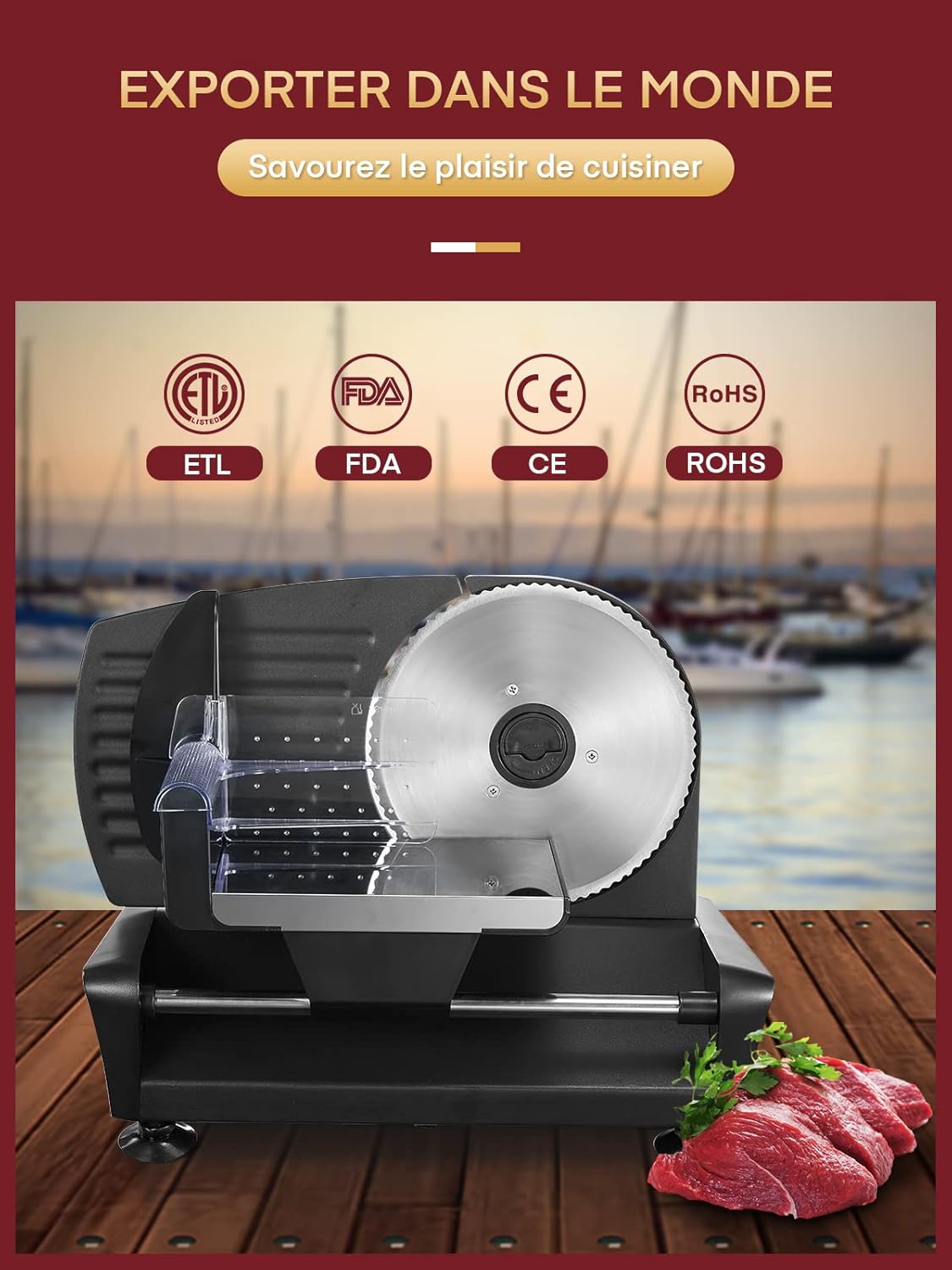 Trancheuse électrique - 200W - 19cm - 2 lames, épaisseur réglable