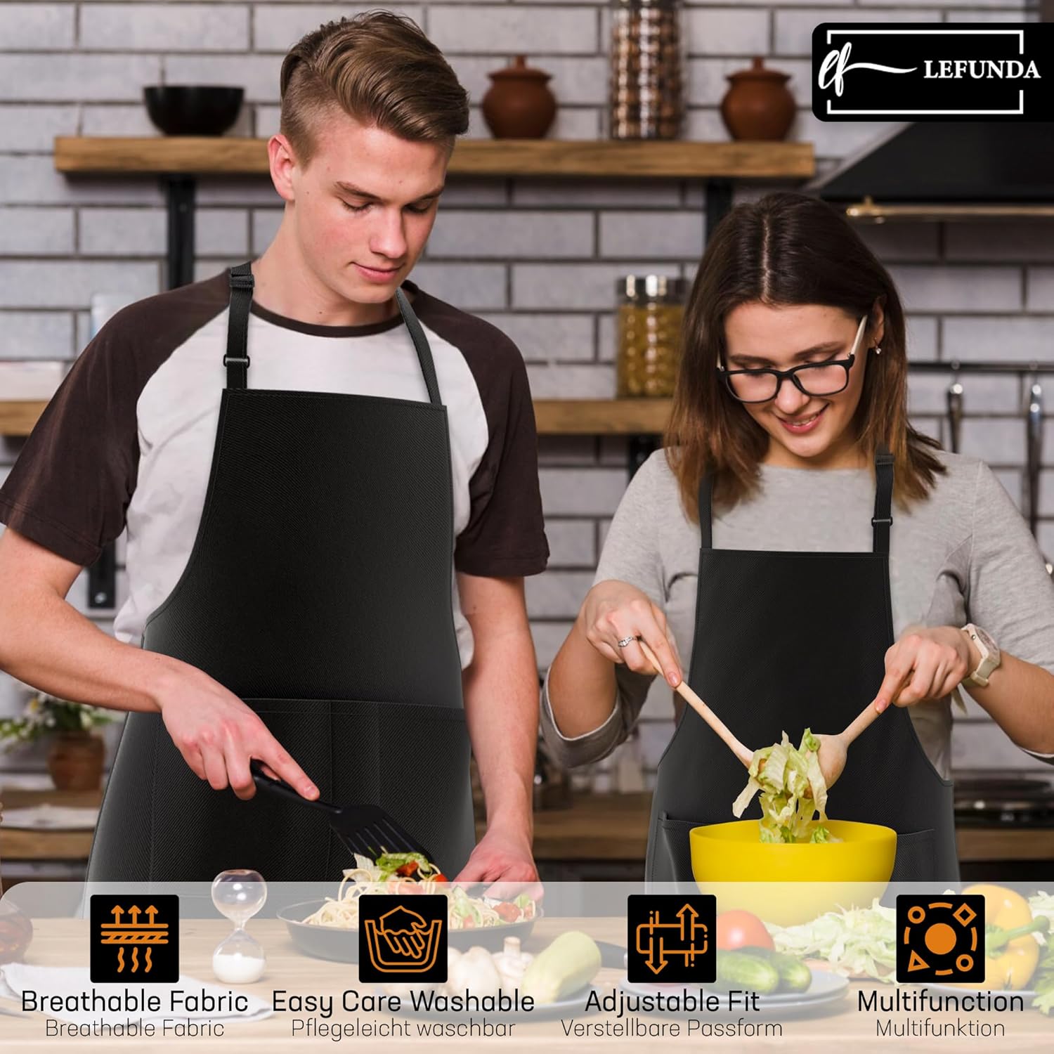 Tablier de cuisine - modèle étanche 3 poches - réglable unisexe, longues lanières, usage pro, BBQ, jardin