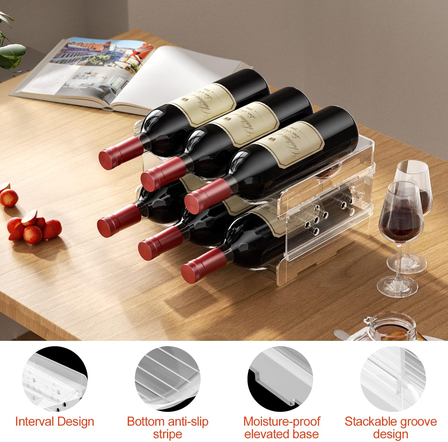 Range bouteilles vin vertical empilable polystyrène, 6 places, 2 pièces