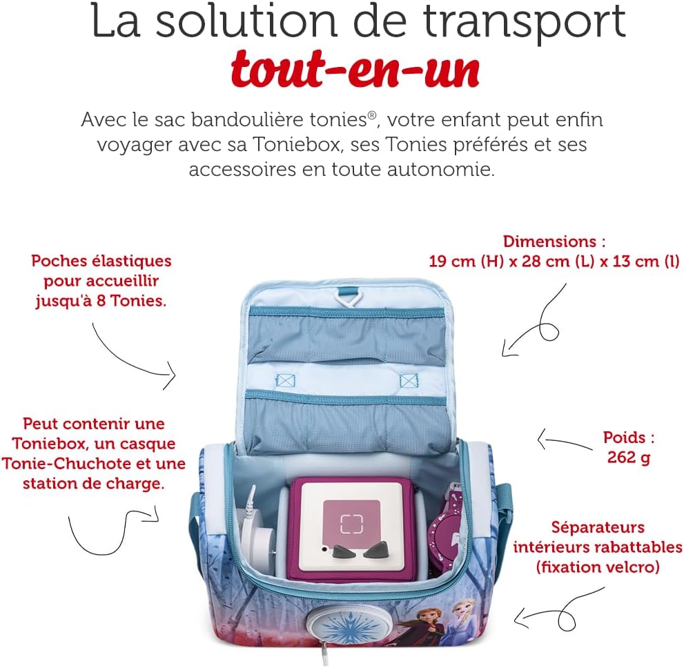 tonies - Sac Bandoulière La Reine des Neiges - rangement Toniebox et accessoires - jusqu’à 8 figurines