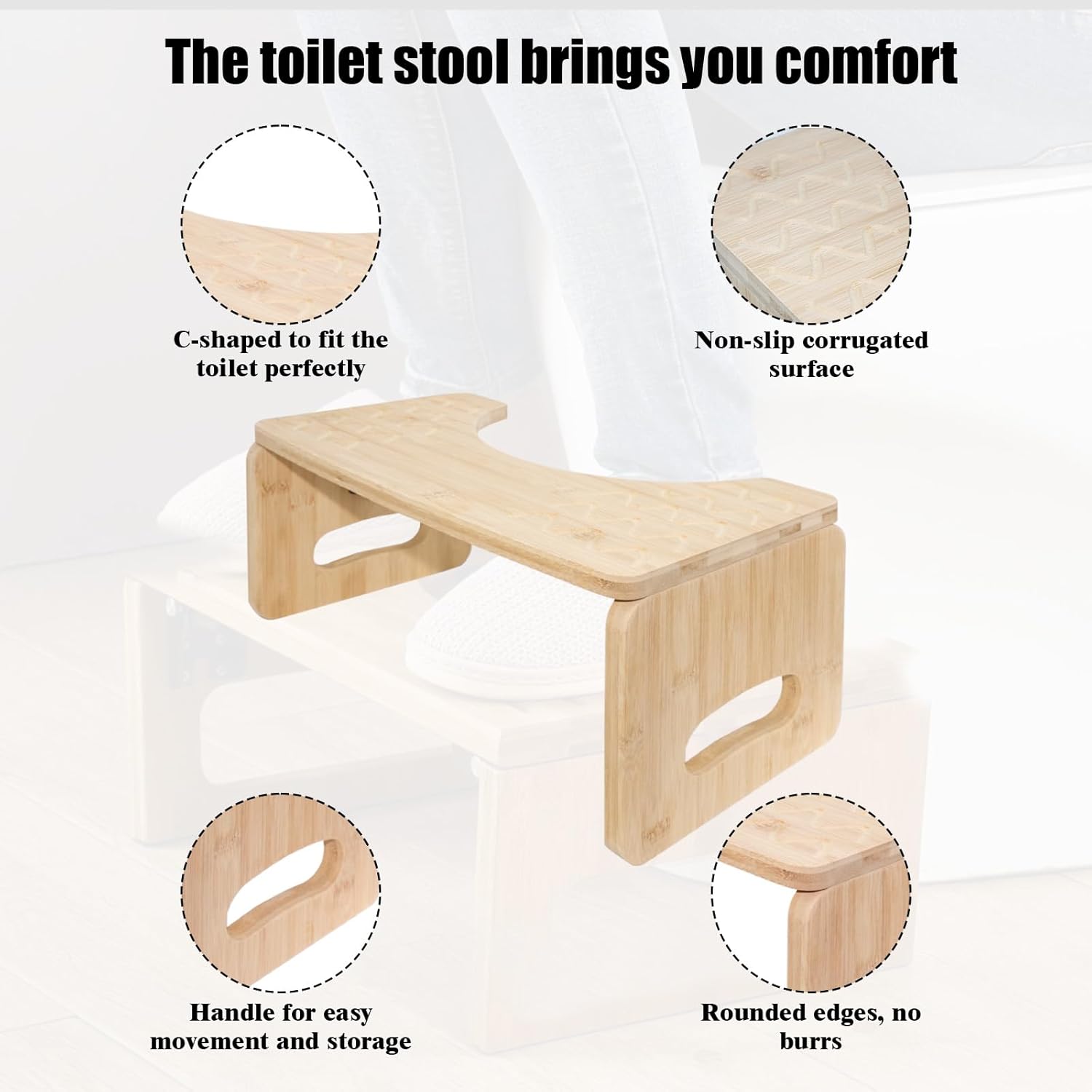 Tabouret toilette pliable - forme C bambou, ergonomique, anti-constipation, portable, pour adultes et enfants