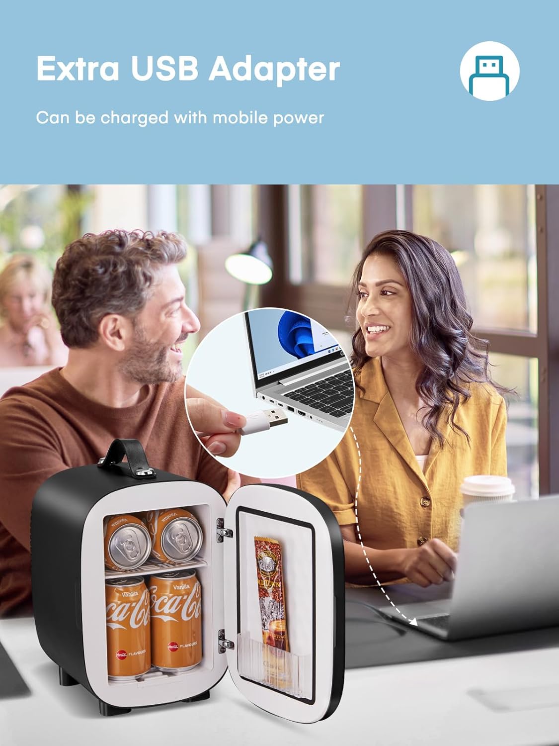 Mini frigo chambre 5L, USB/AC/DC, 6 canettes, portable, silencieux