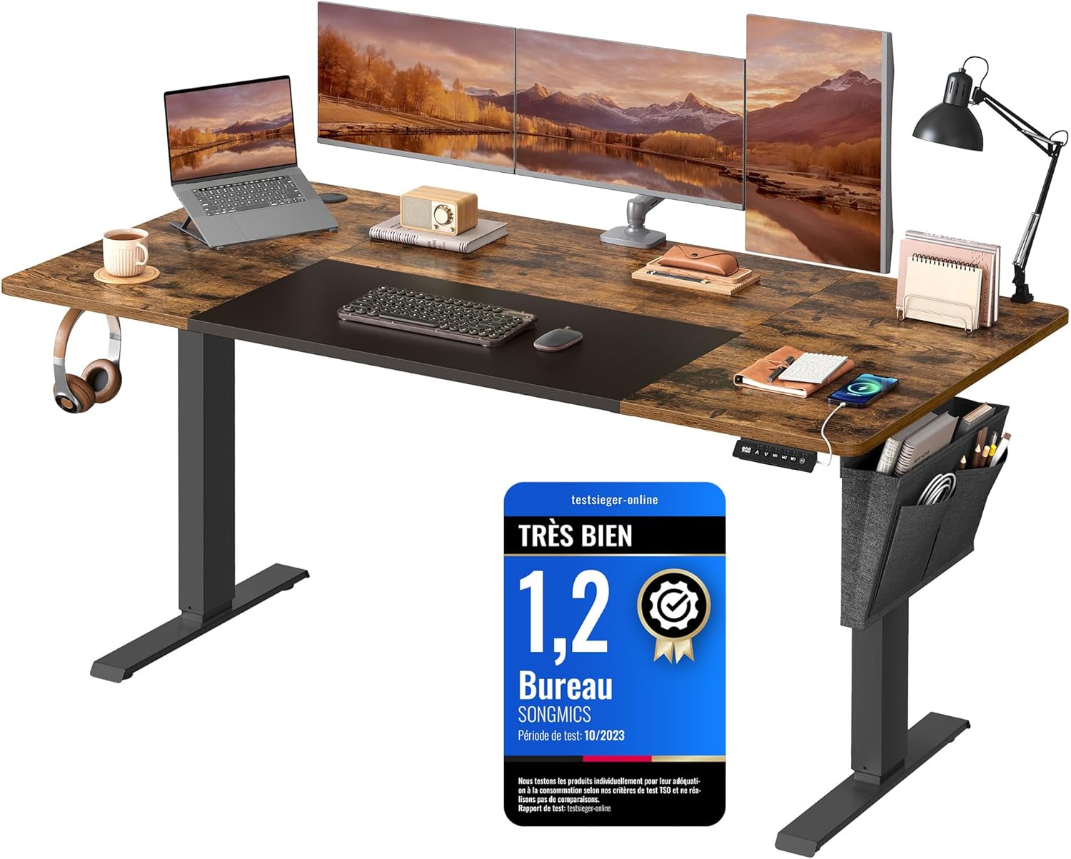 SONGMICS - bureau électrique réglable - 160x70 cm - 4 hauteurs mémoire - LSD026X01